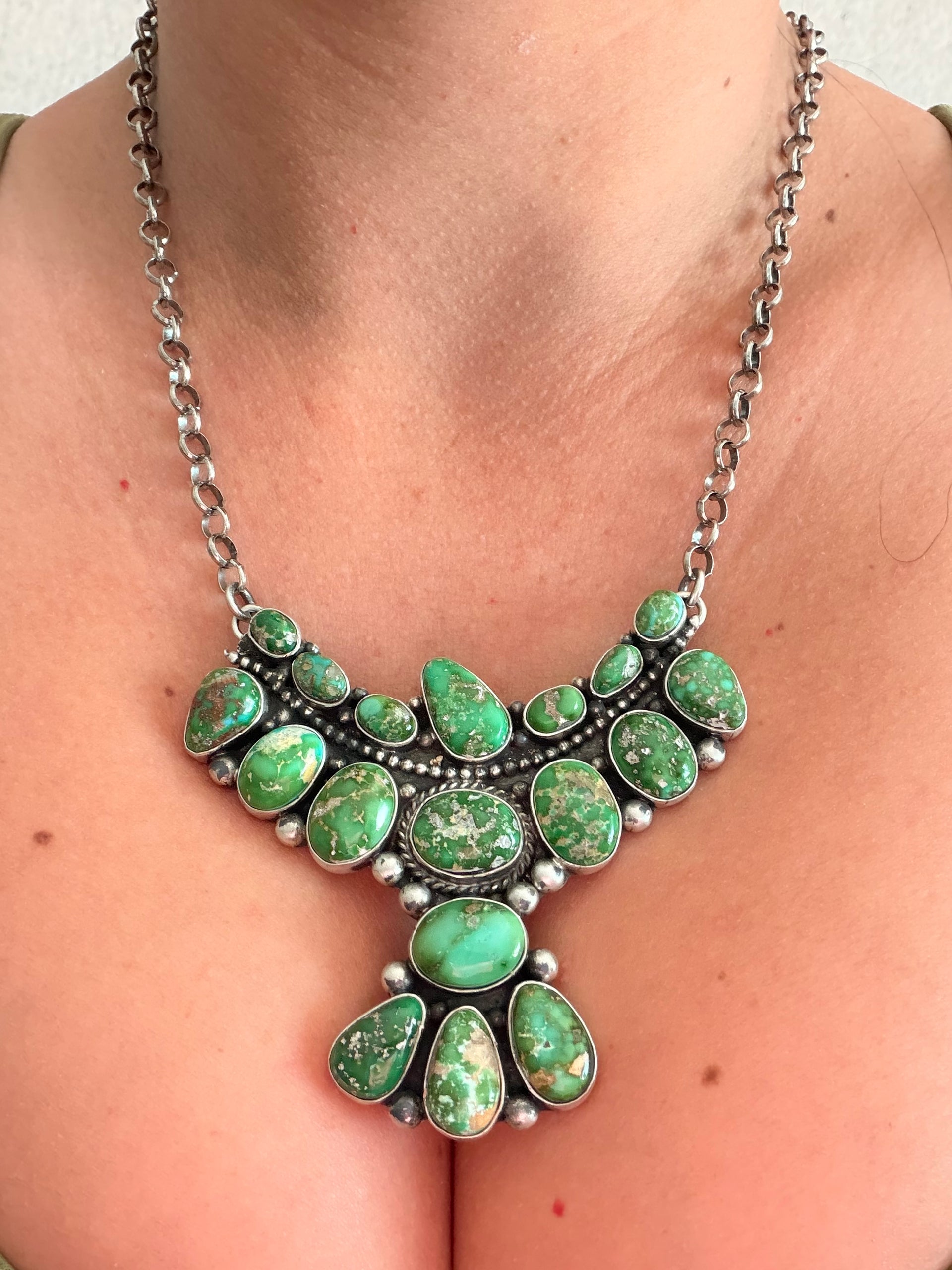Patrick Yazzie Sonoran Gold Turquoise & Sterling Silver Cluster Necklace