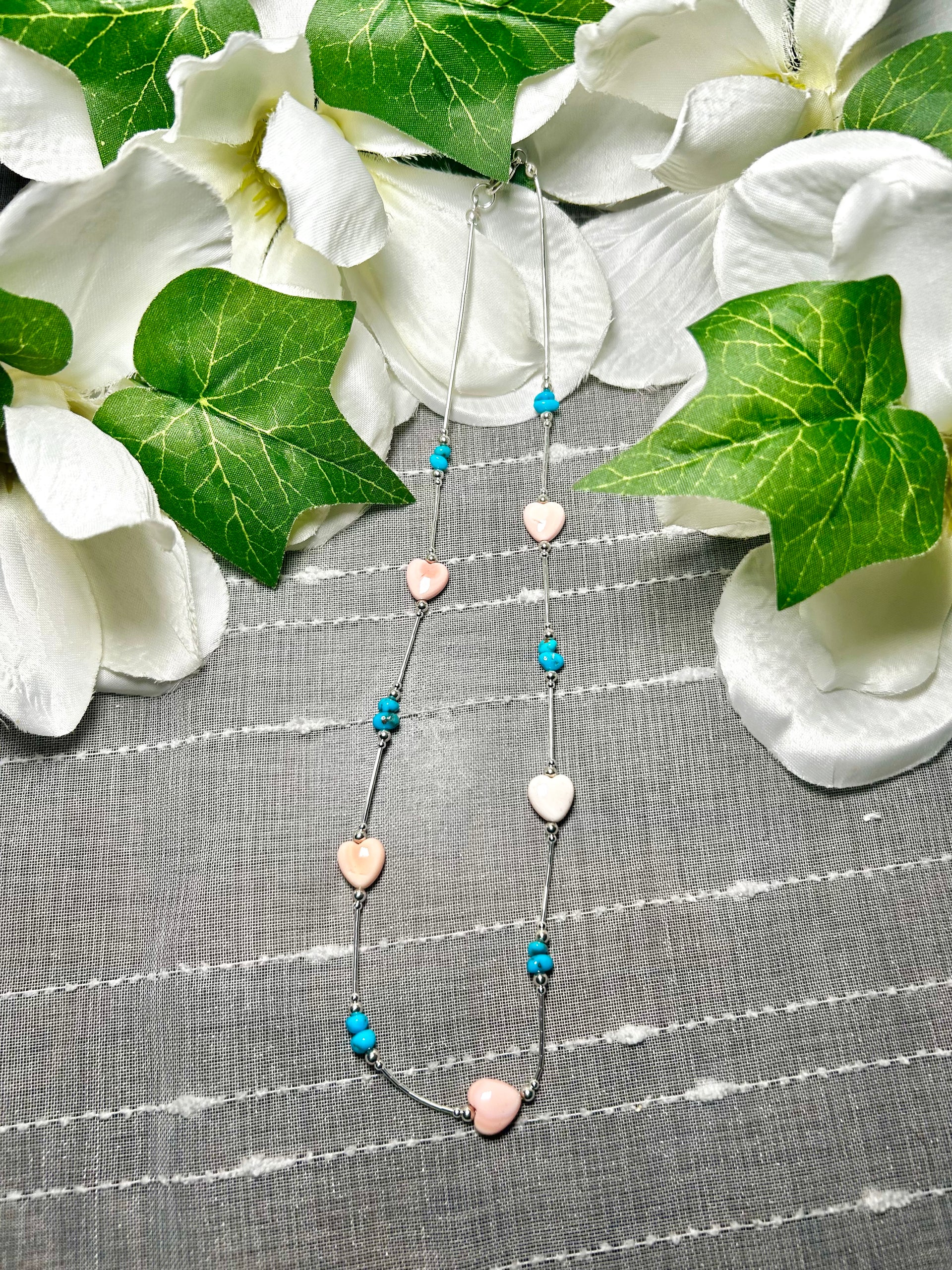 Navajo Made Strung Multi Stone & Sterling Silver Necklace