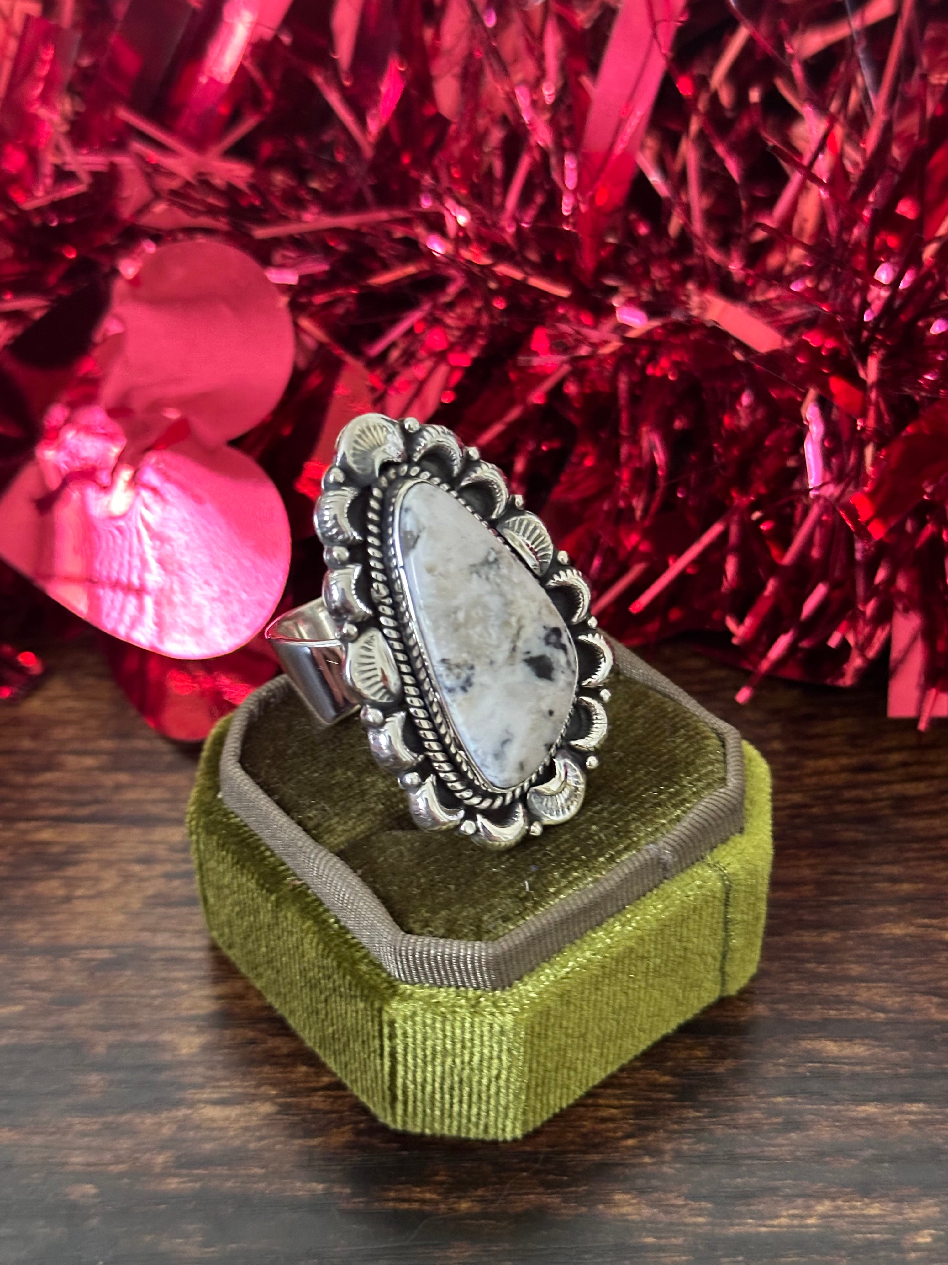 Southwest Handmade White Buffalo & Sterling Silver Adjustable Ring