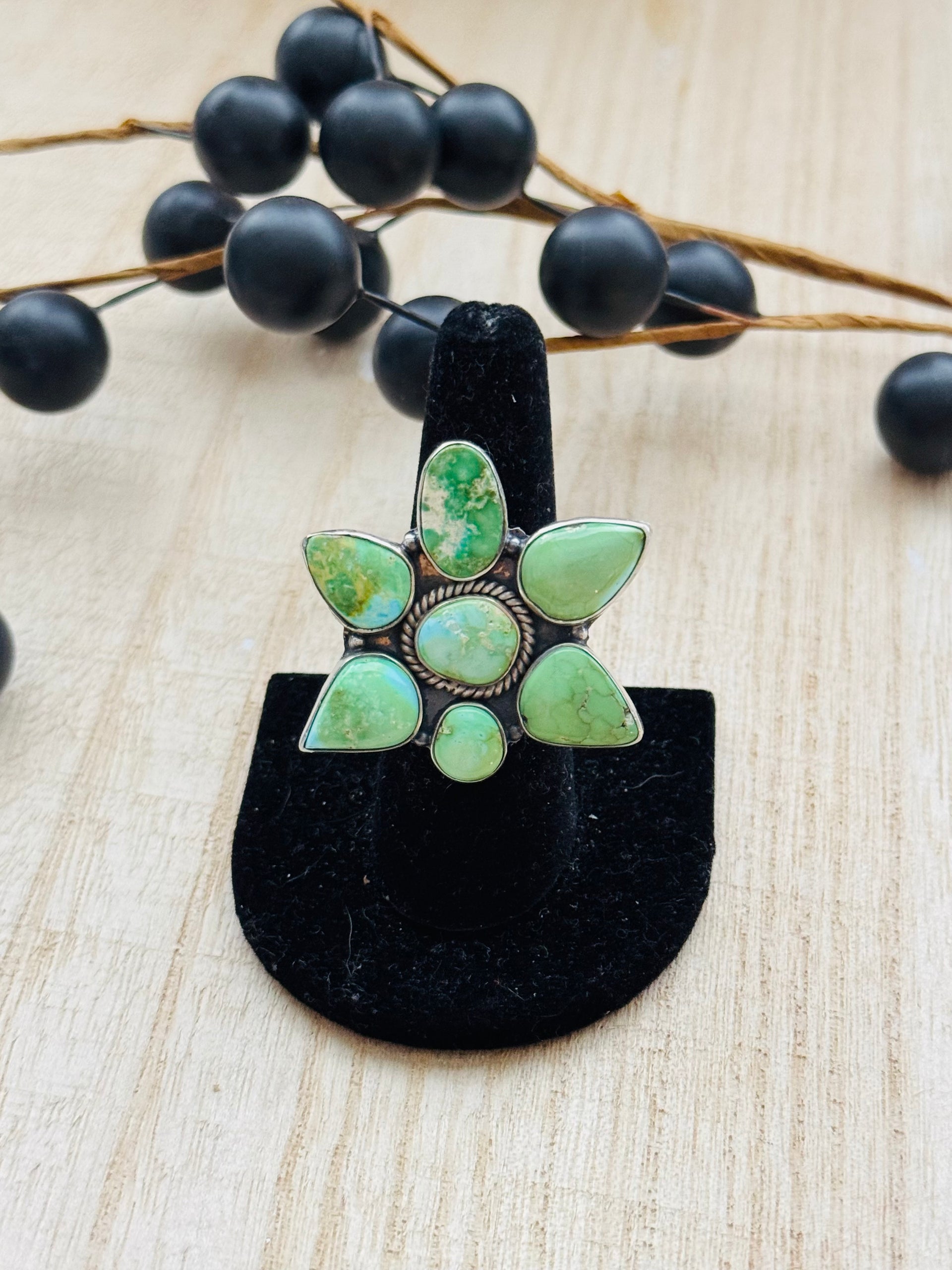 Southwest Handmade Sonoran Mountain Turquoise & Sterling Silver Adjustable Cluster Ring
