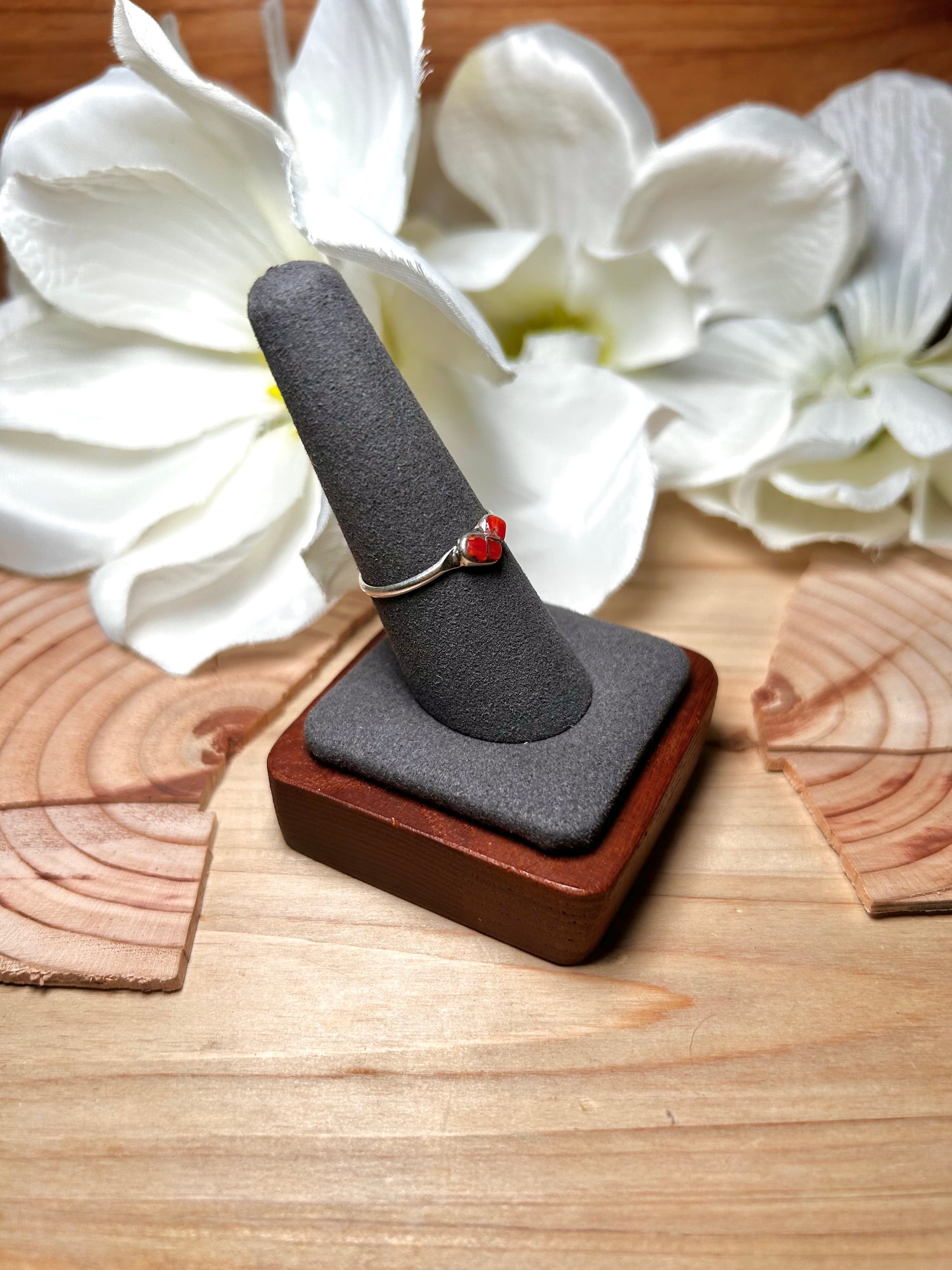 Zuni Made Coral & Sterling Silver Ring