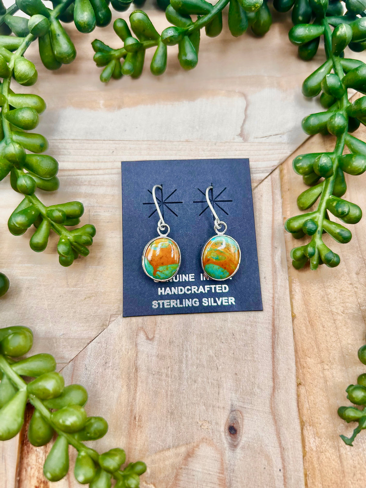 Navajo Made Royston Turquoise & Sterling Silver Hook Earrings