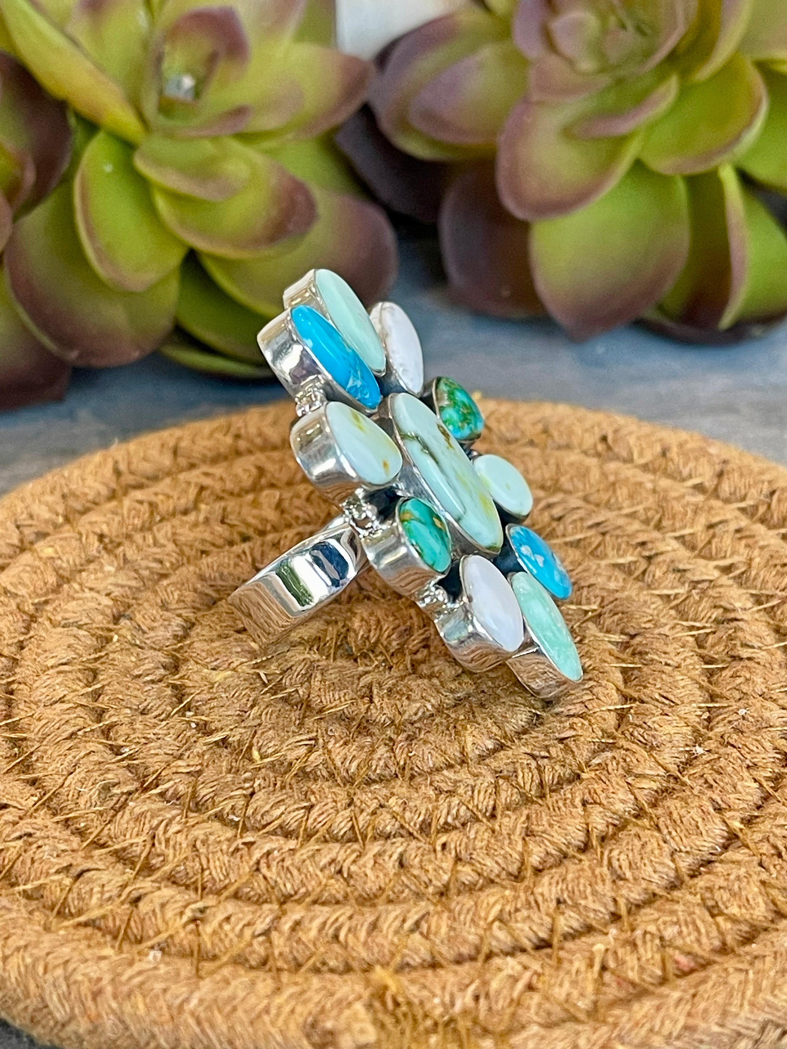 Southwest Handmade Multi Stone & Sterling Silver Adjustable Ring