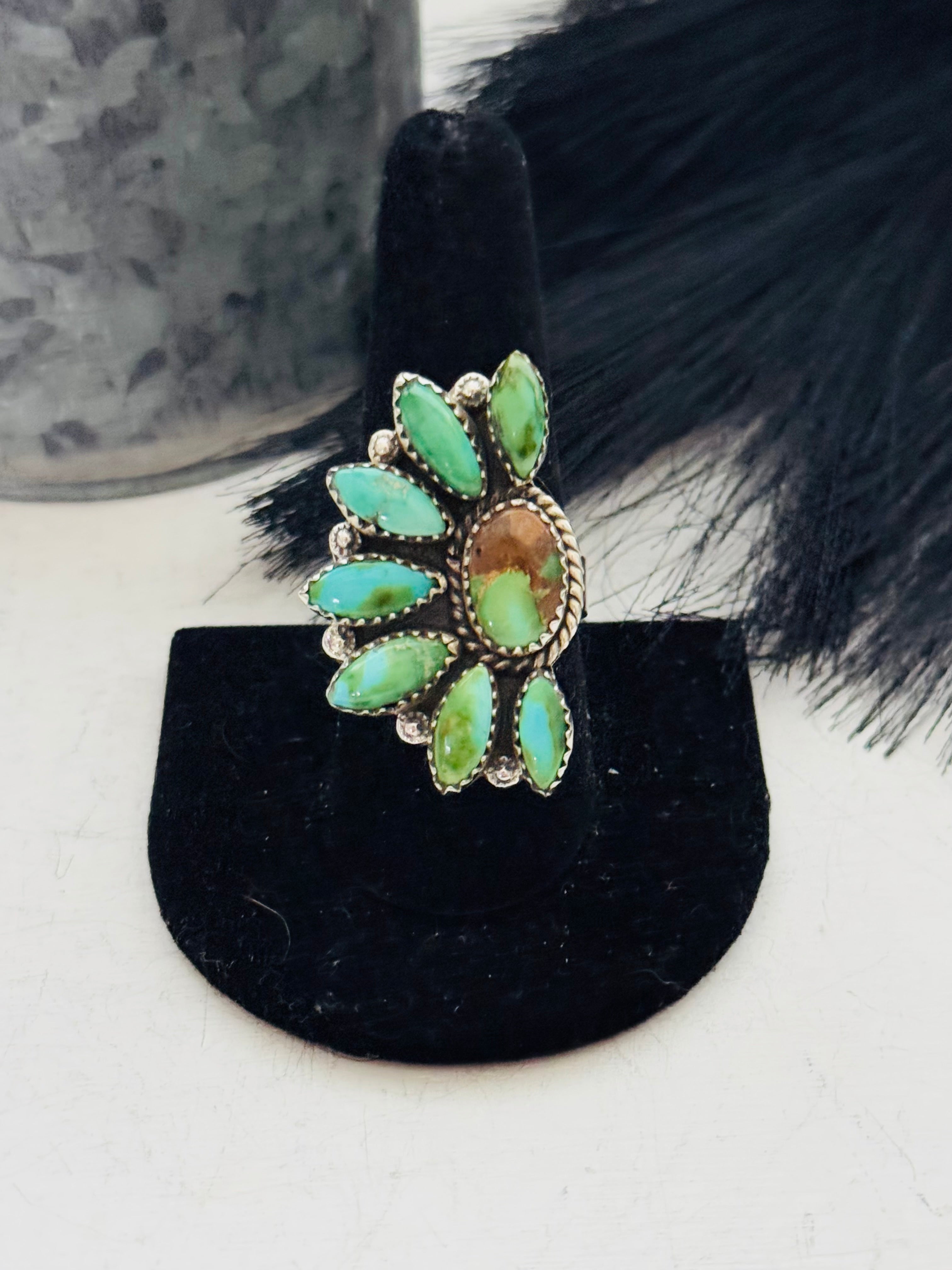 Southwest Handmade Sonoran Mountain Turquoise & Sterling Silver Adjustable Cluster Ring