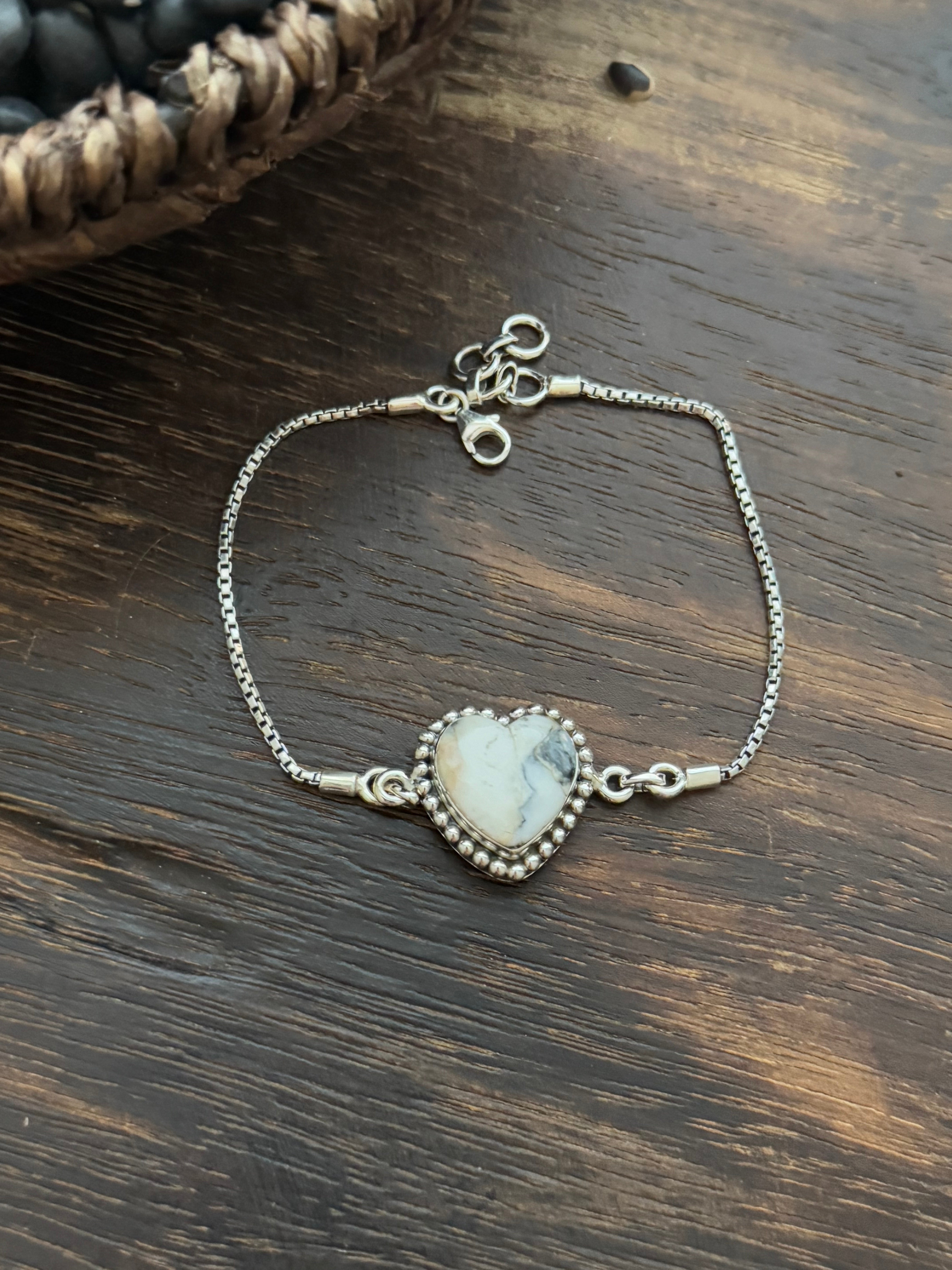 TTD White Buffalo & Sterling Silver Heart Bracelet