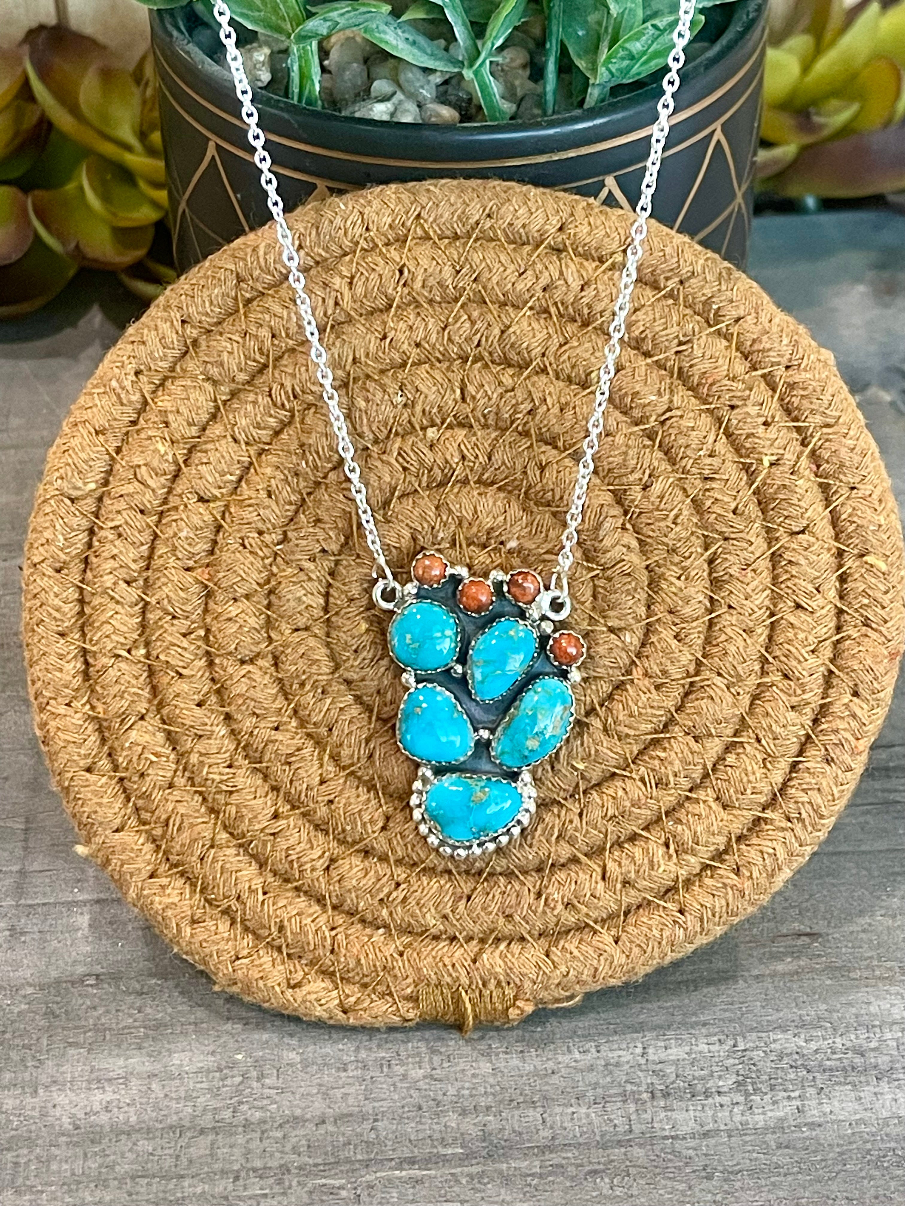 Southwest Handmade Sonoran Mountain Turquoise & Sterling Silver Cluster Necklace