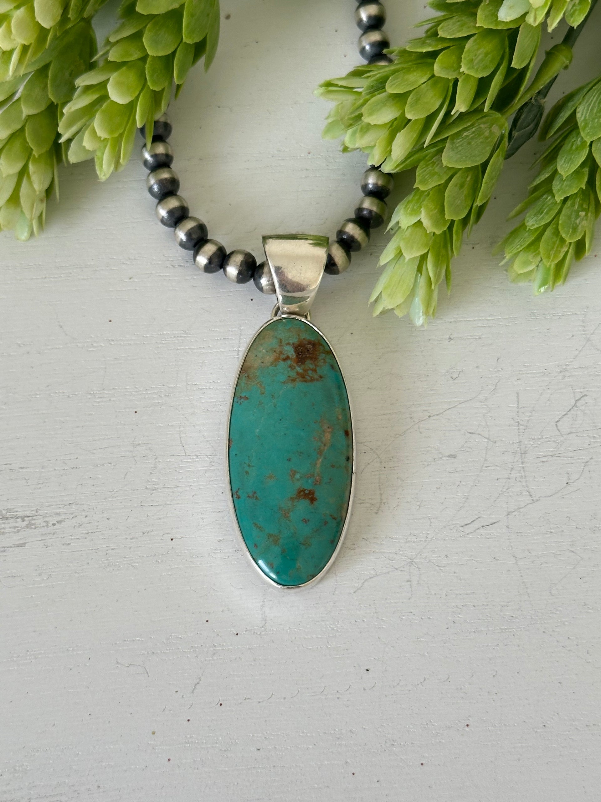 Navajo Made Kingman Turquoise & Sterling Silver Pendant