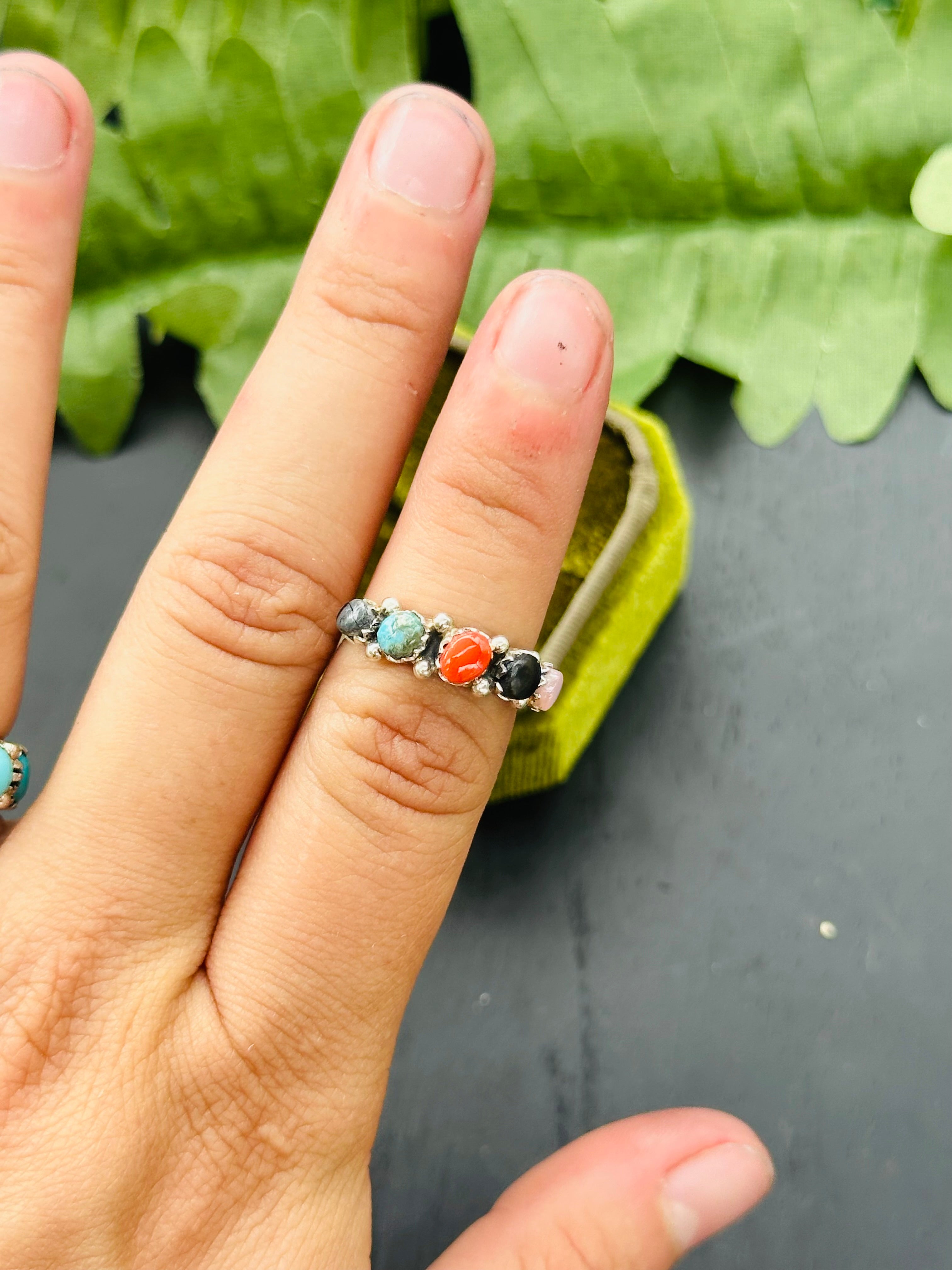 Navajo Made Multi Stone & Sterling Silver Ring