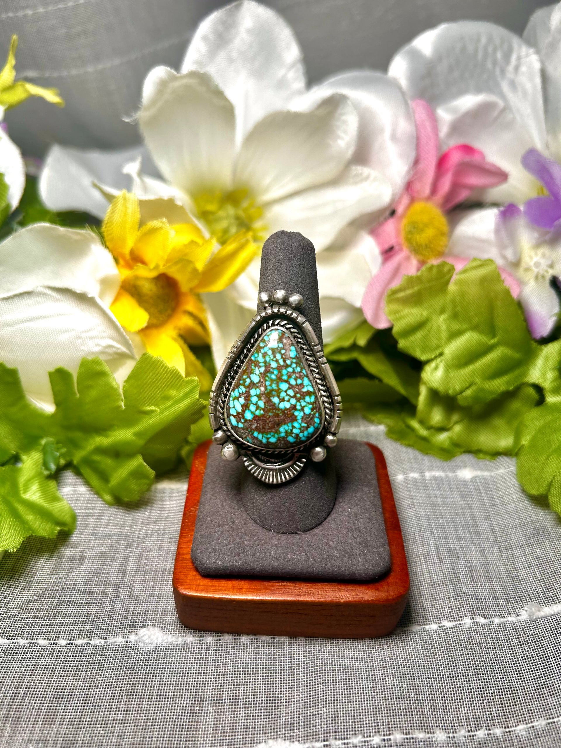 Fred Francis Highgrade Kingman Turquoise & Sterling Silver Adjustable Ring