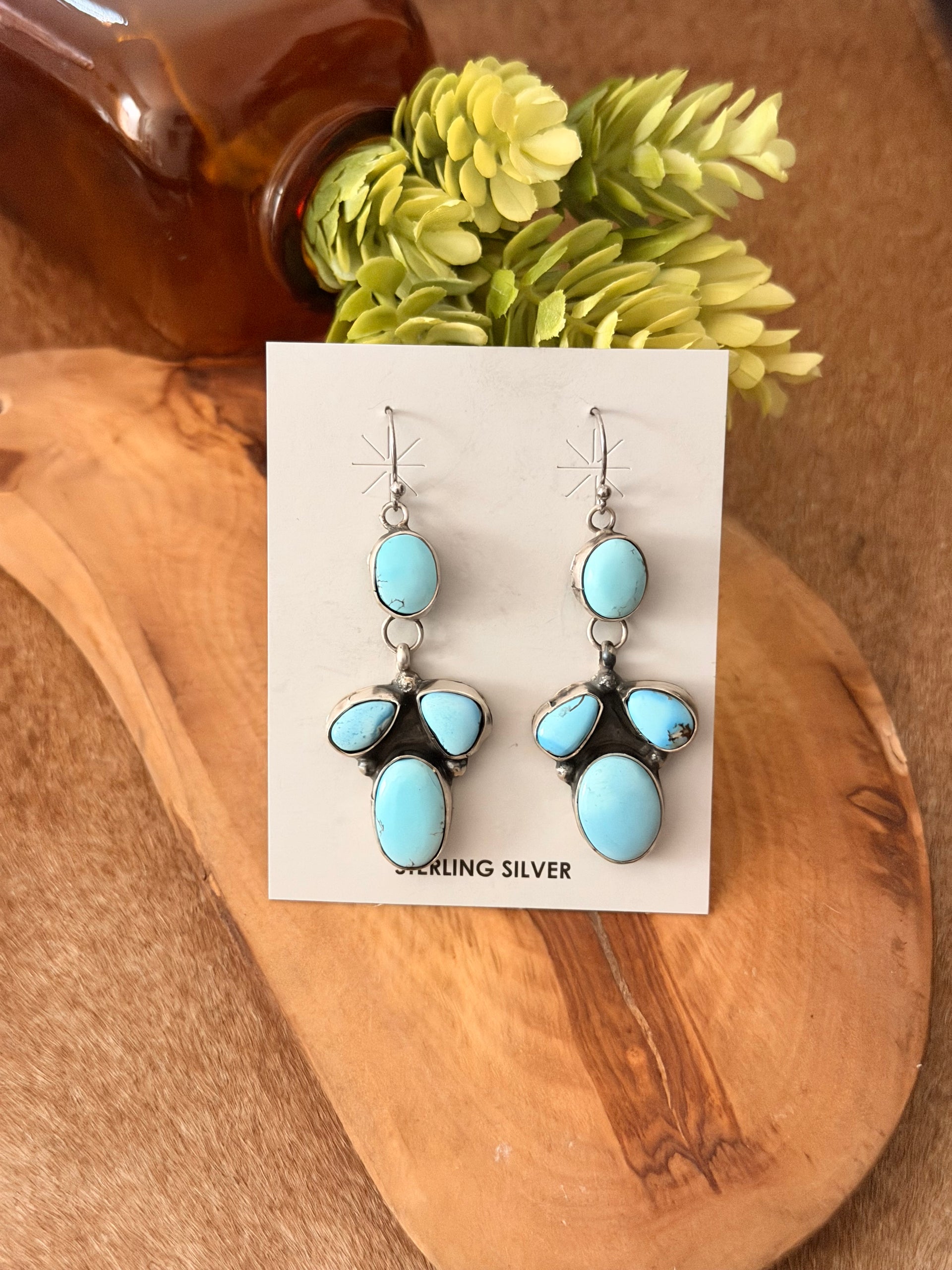 Ella Peters Golden Hills Turquoise & Sterling Silver Cluster Dangle Earrings