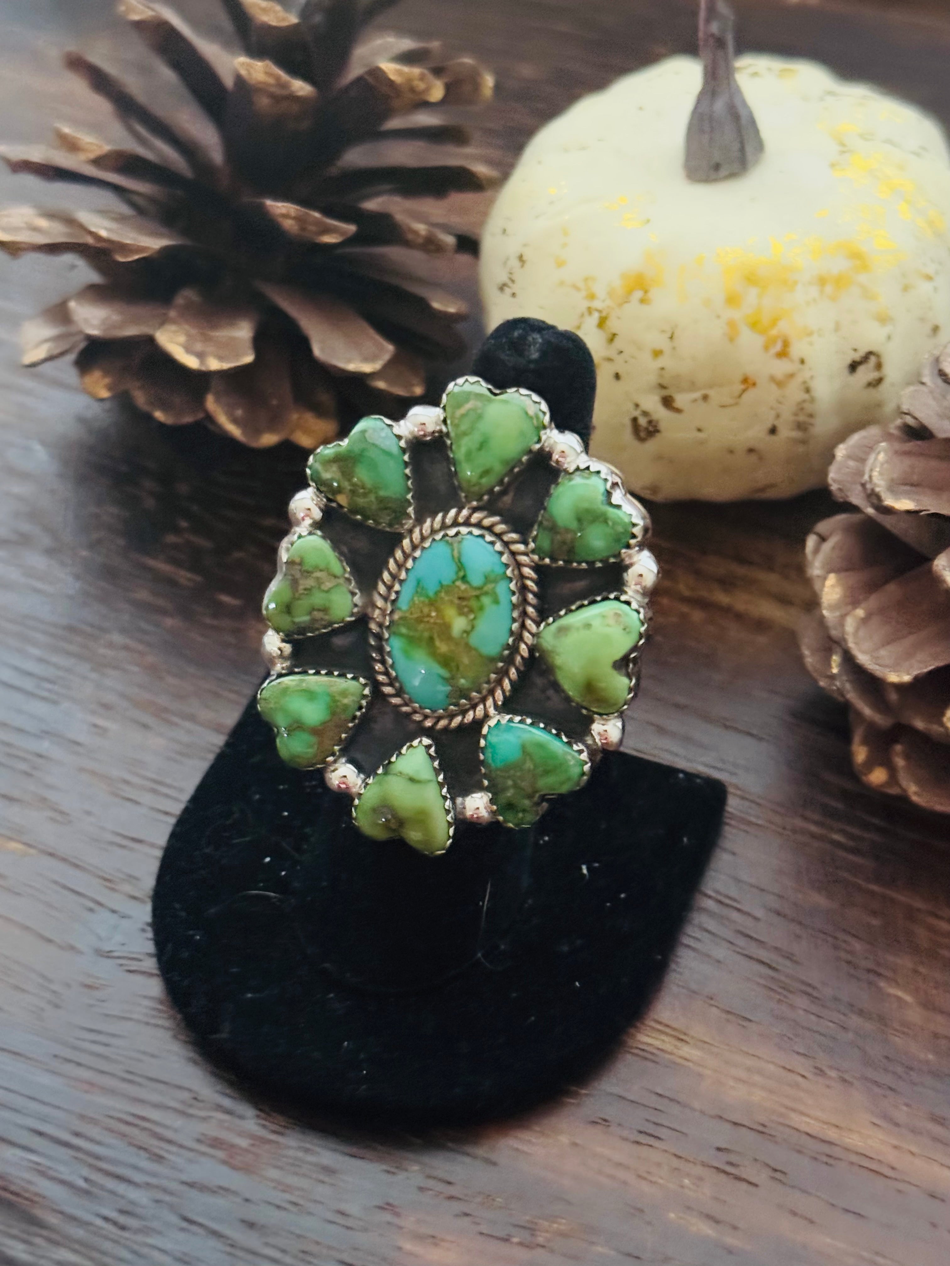 Southwest Handmade Sonoran Mountain Turquoise & Sterling Silver Adjustable Cluster Ring