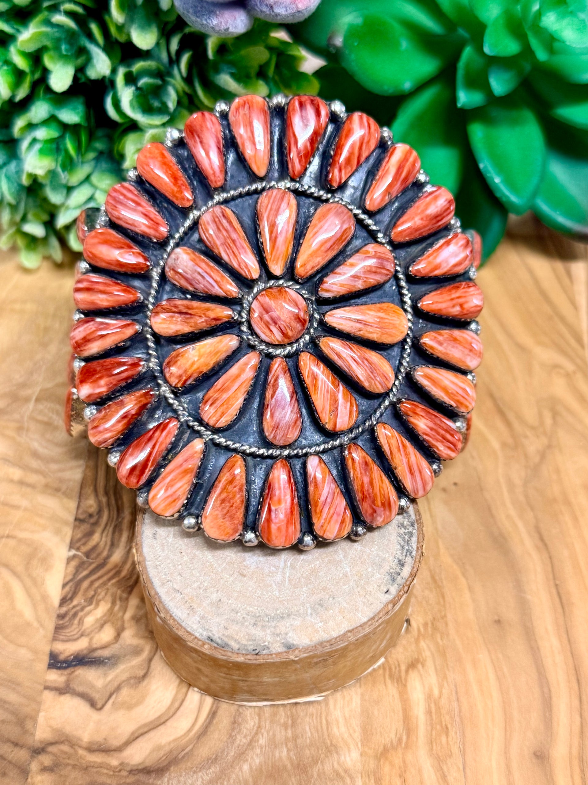 Southwest Handmade Red Spiny Oyster & Sterling Silver Cuff Bracelet
