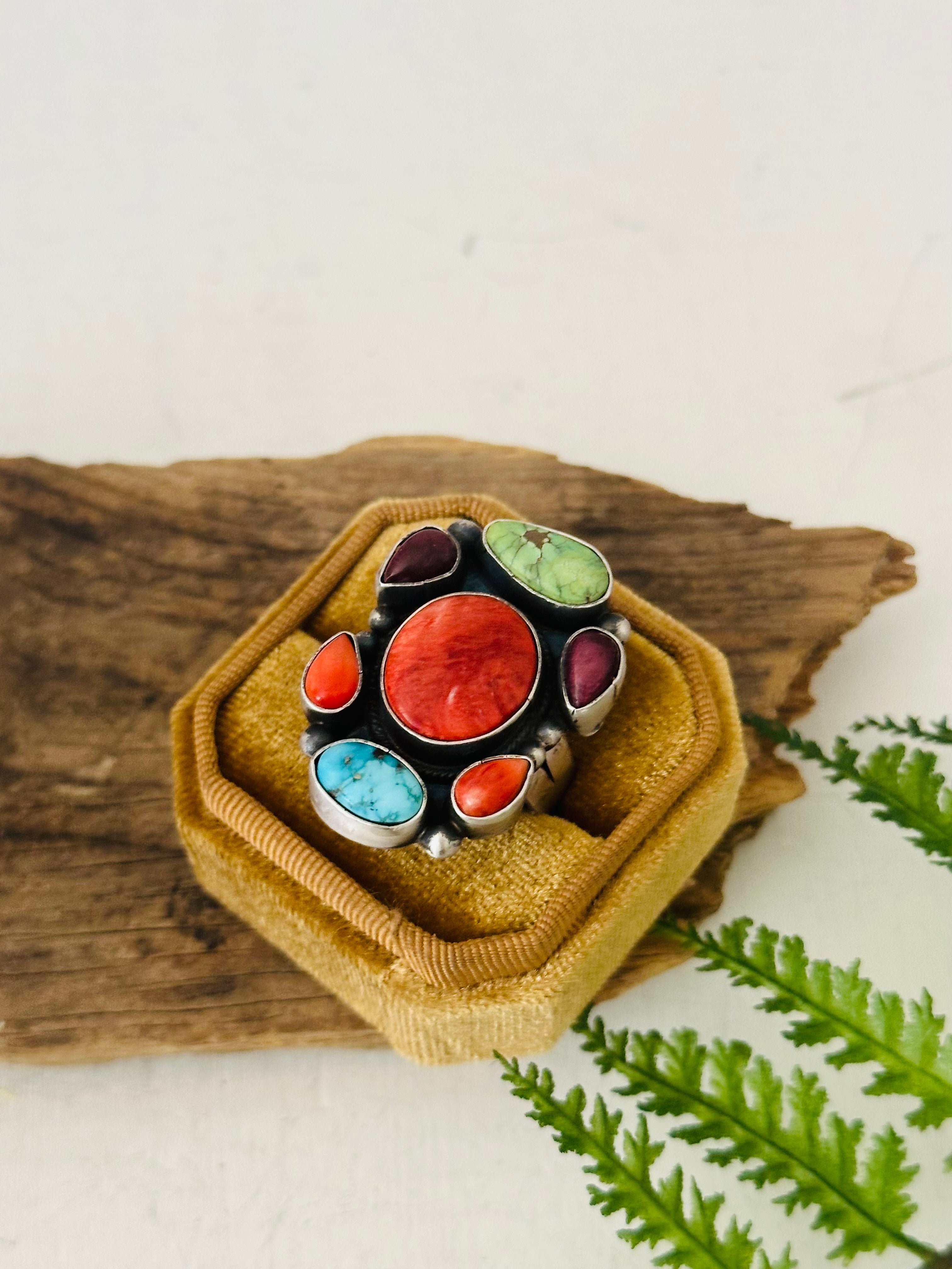 Shelia Becenti Multi Stone & Sterling Silver Adjustable Ring