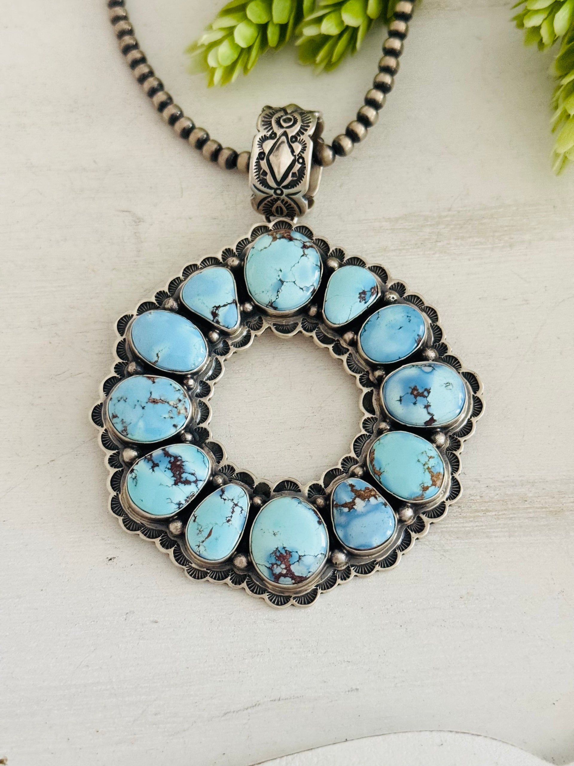 Charles Johnson Golden Hills Turquoise & Sterling Silver Cluster Pendant
