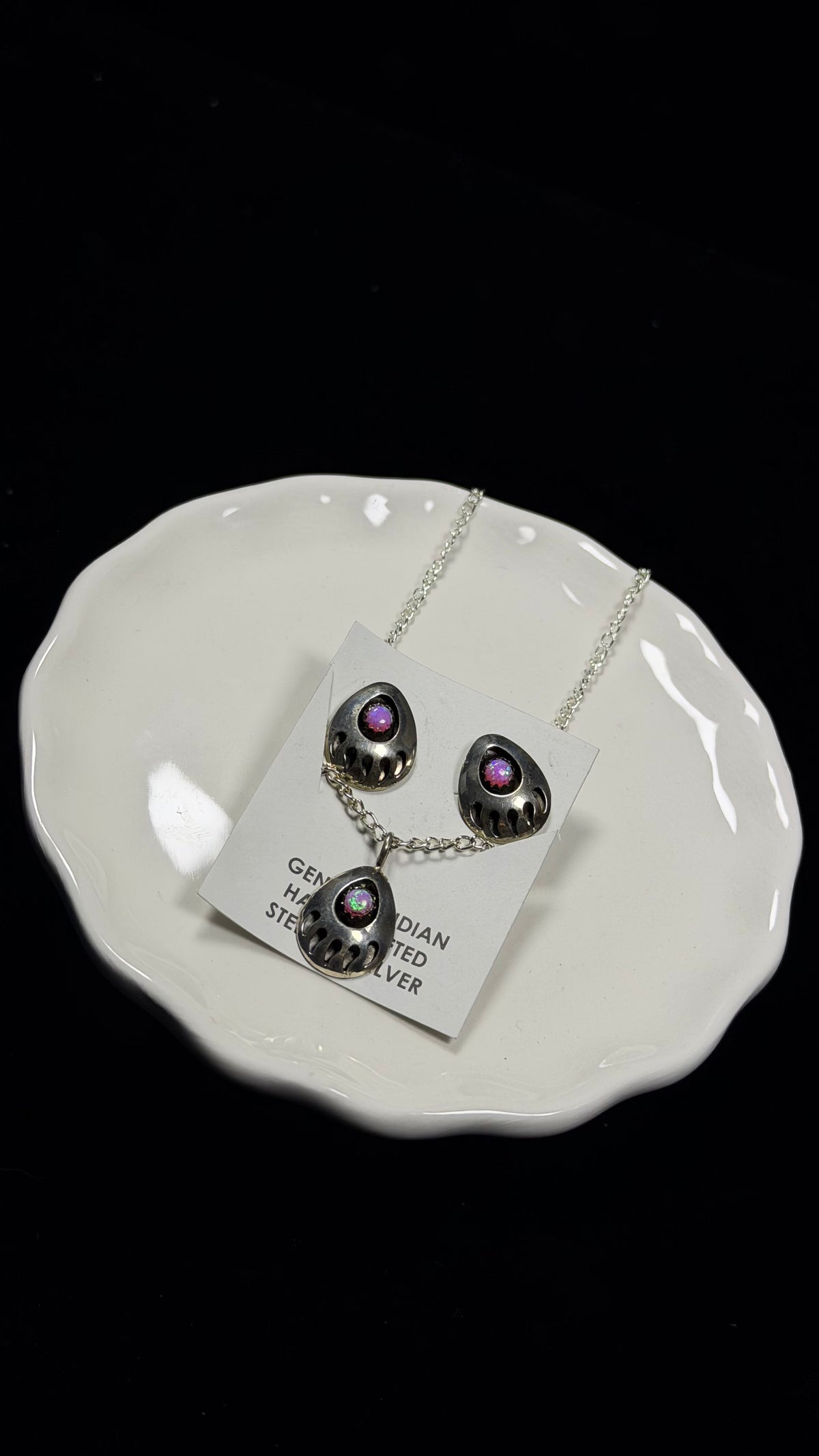 Navajo Made Opal (Man Made) and Sterling Silver Necklace Set