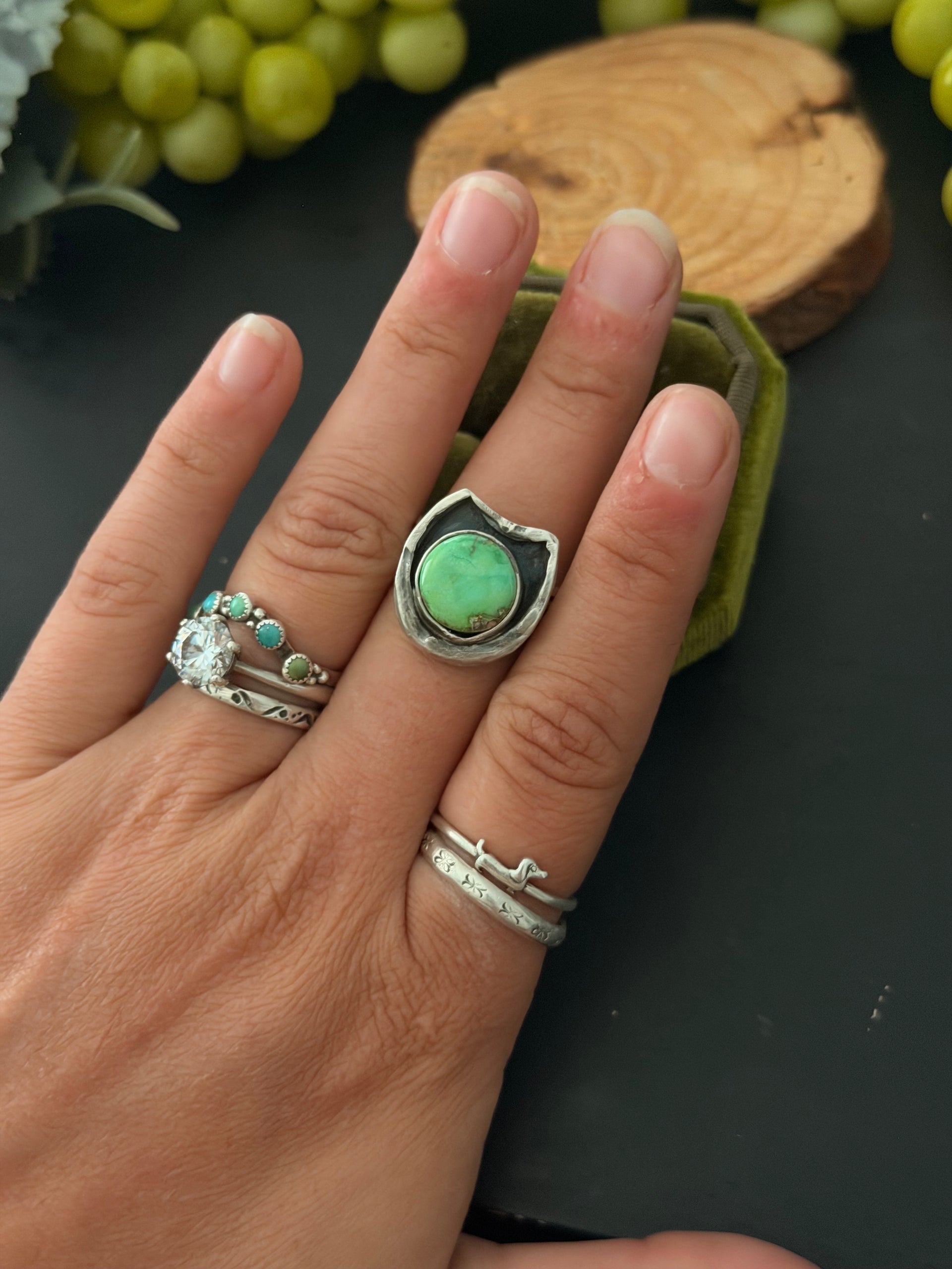 Navajo Made Kingman Turquoise & Sterling Silver Adjustable Horse Shoe Ring