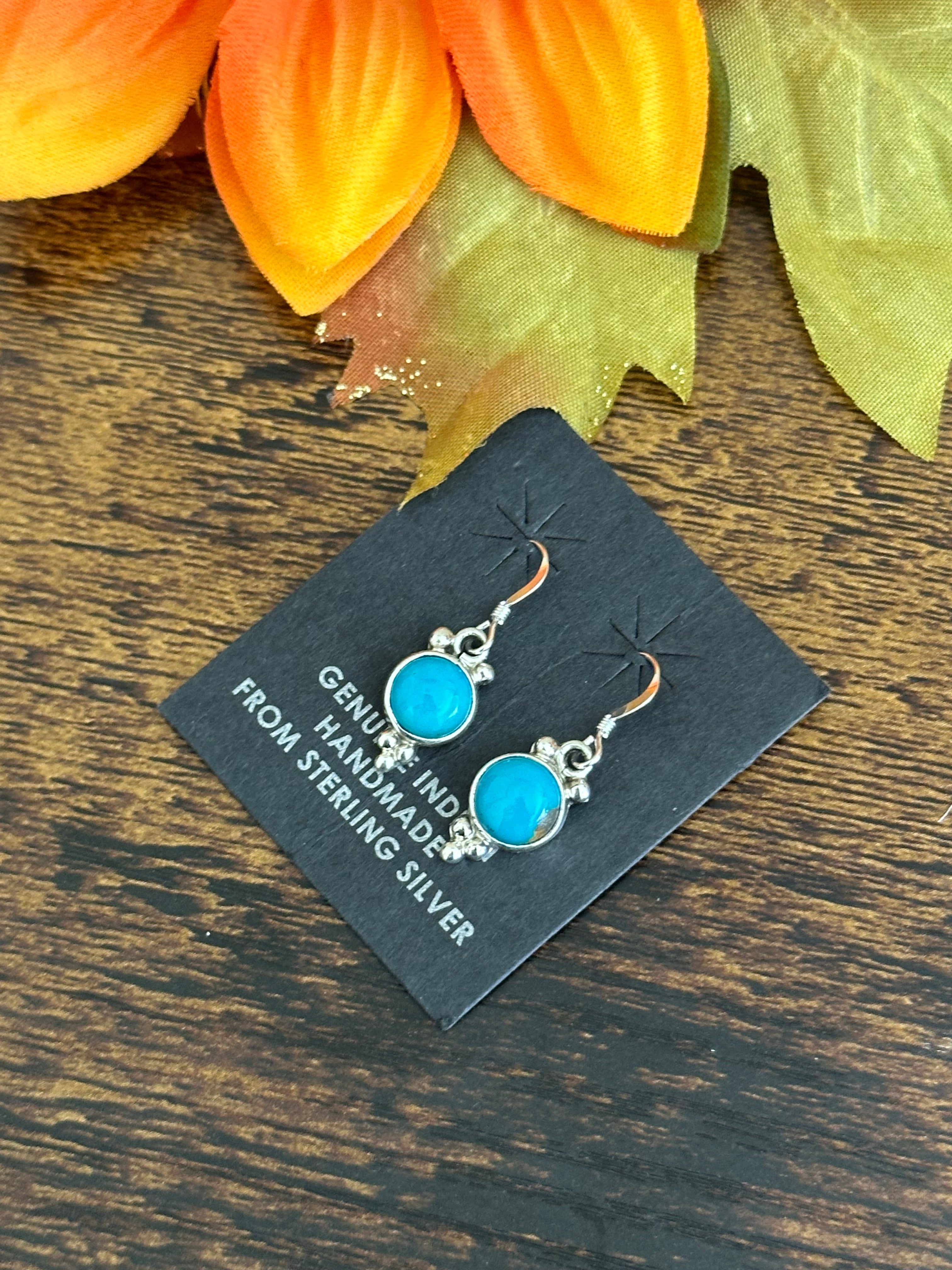 Navajo Made Turquoise & Sterling Silver Dangle Earrings