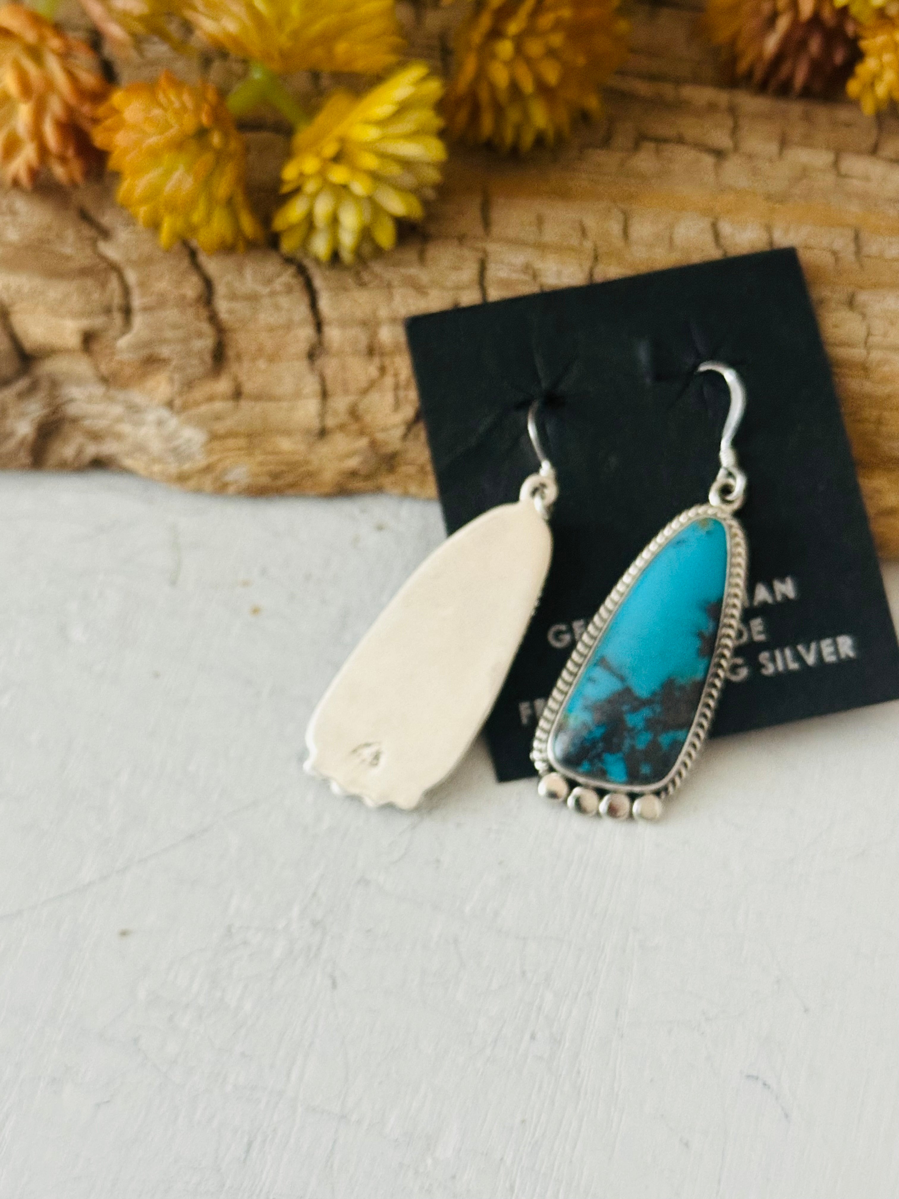 Navajo Made Kingman Turquoise & Sterling Silver Dangle Earrings