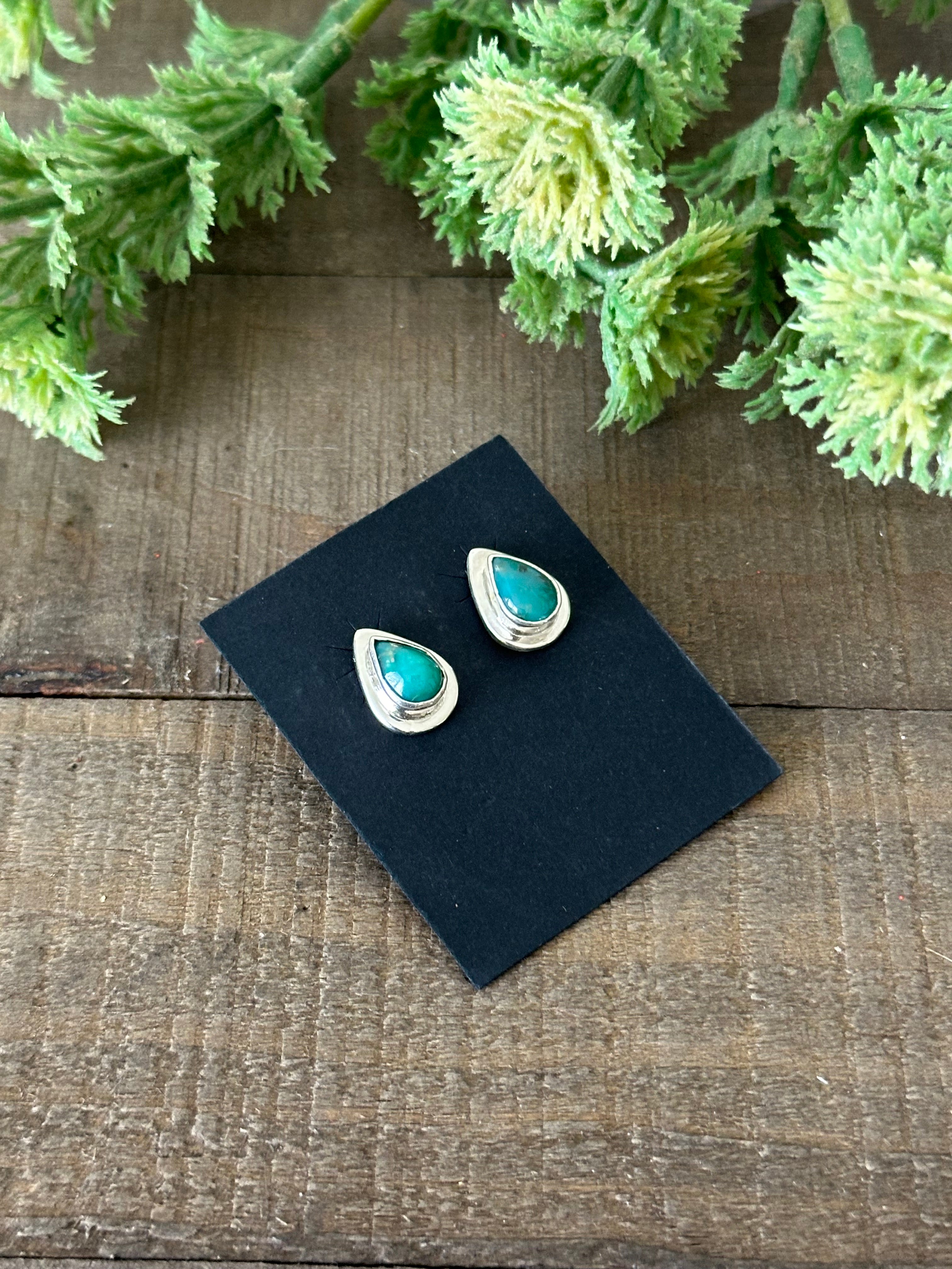 Navajo Handmade Kingman Turquoise & Sterling Silver Post Earrings
