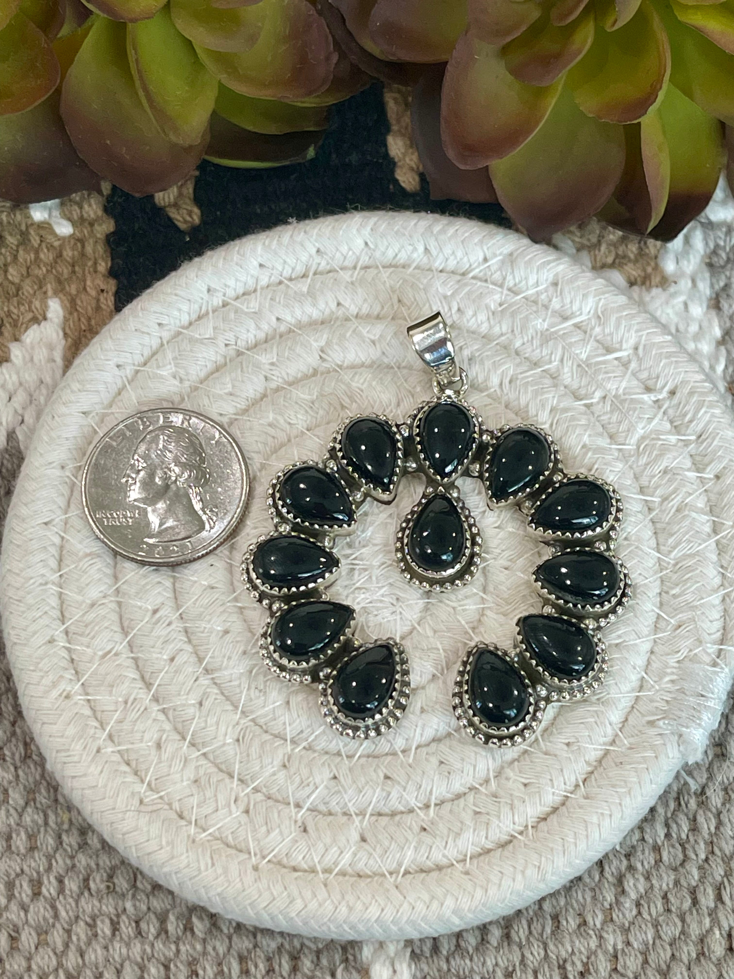 Southwest Handmade Black Onyx & Sterling Silver Naja Pendant