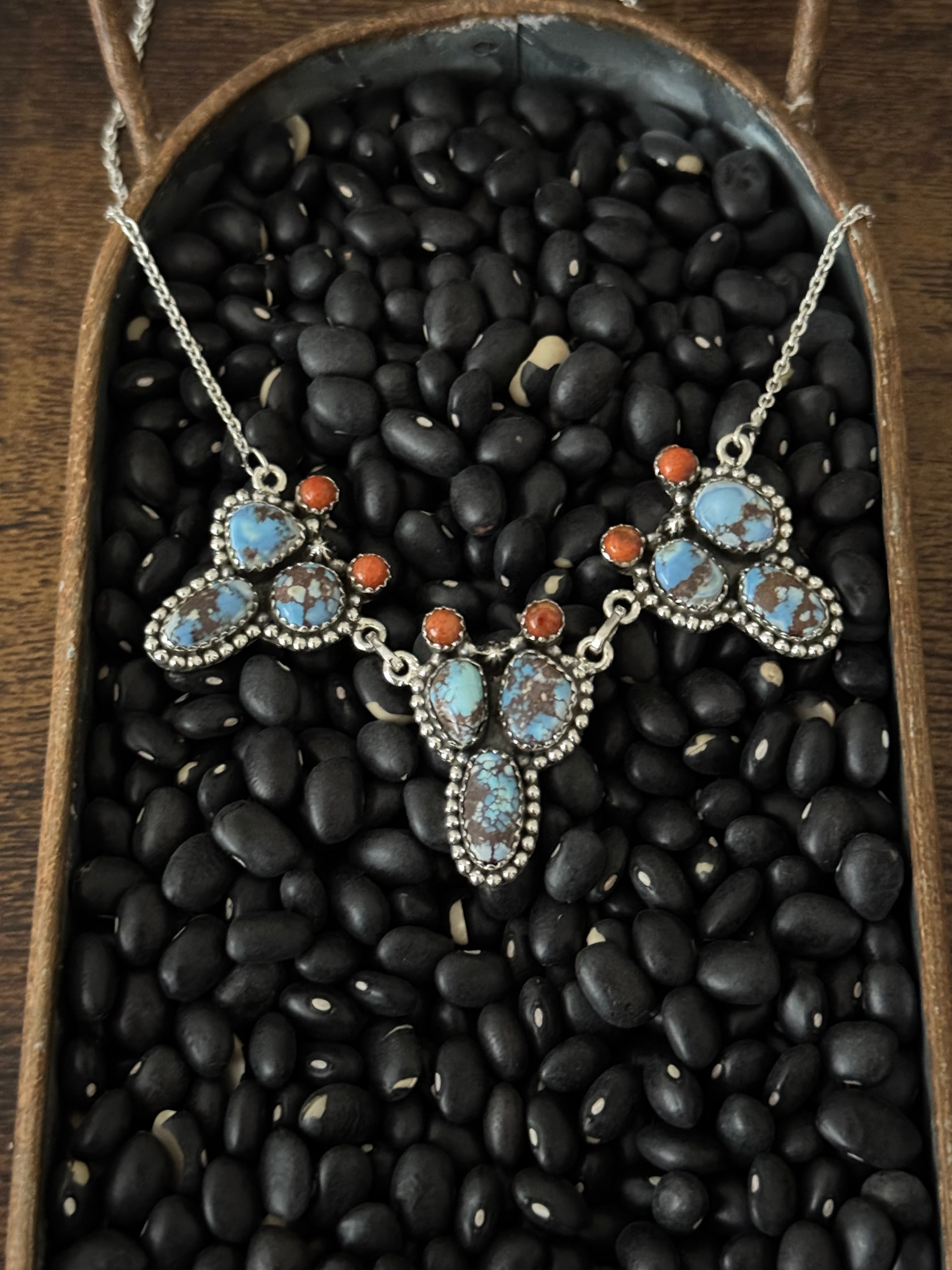 Southwest Handmade Multi Stone & Sterling Silver Prickly Pear Necklace