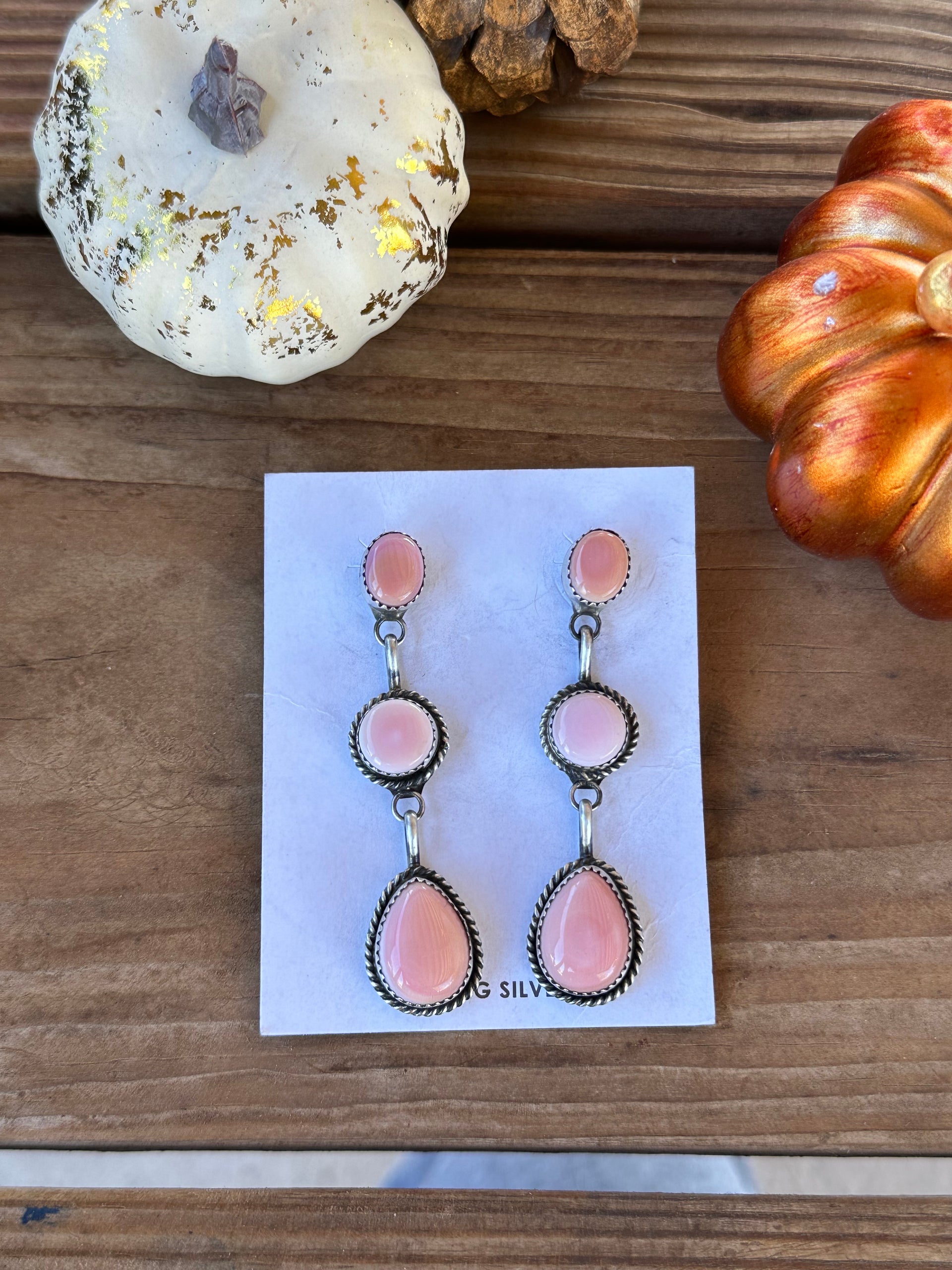 Judith Dixon Pink Conch & Sterling Silver Post Dangle Earrings