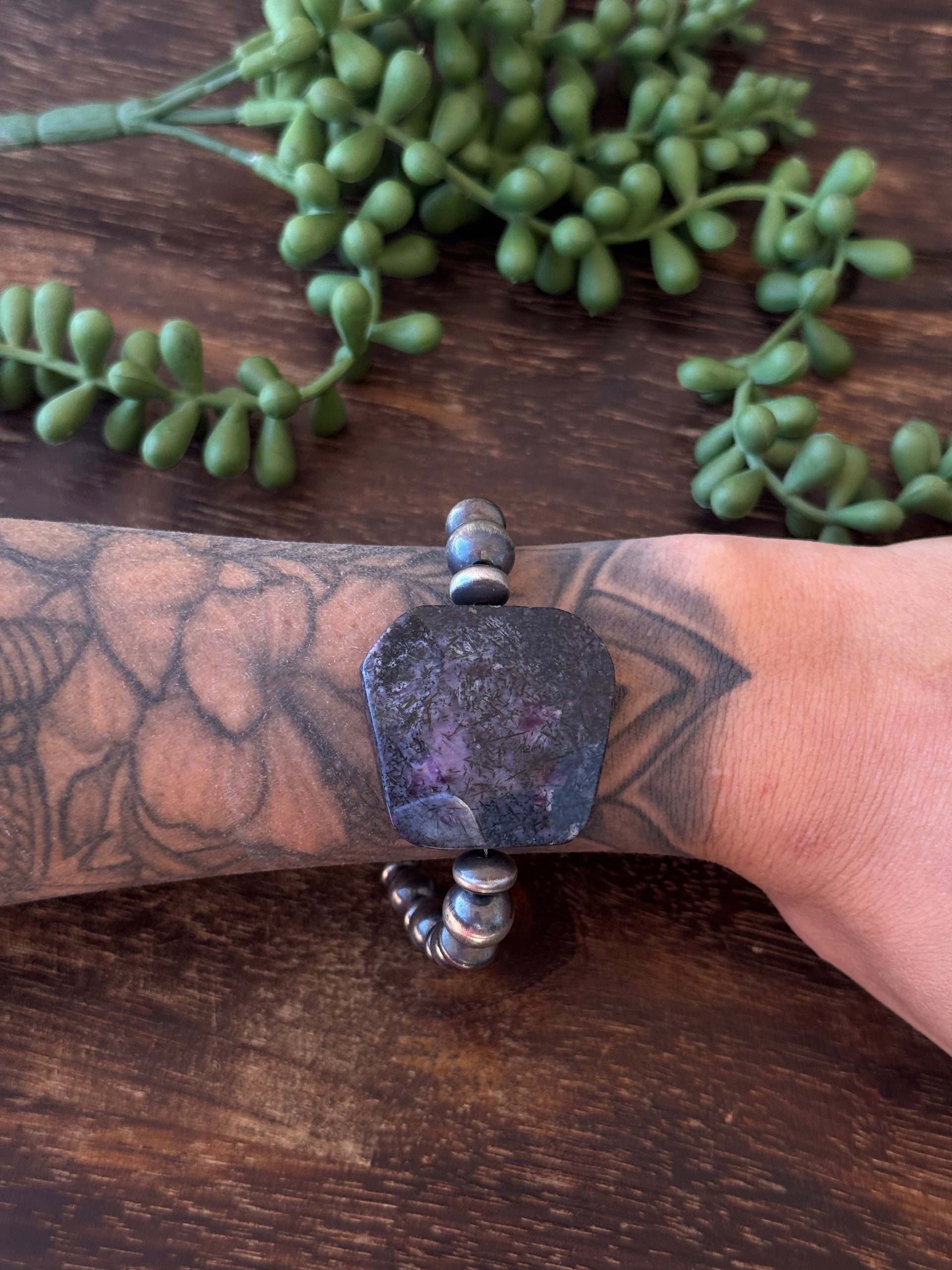 Navajo Strung Charoite & Sterling Silver Pearl Bracelet