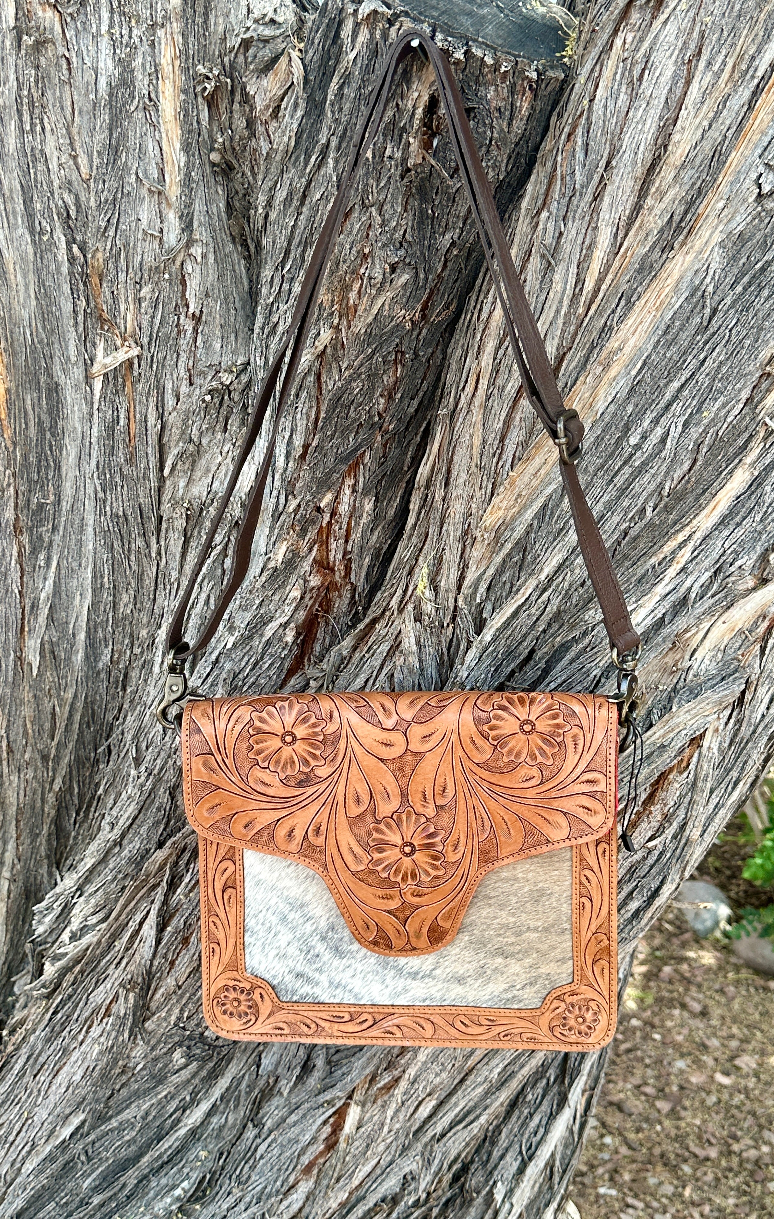 Genuine Tooled Leather & Cowhide Purse