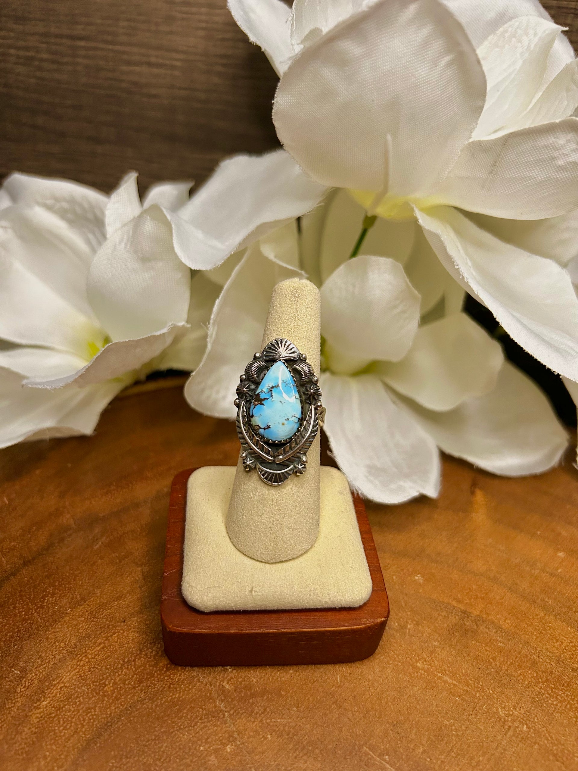 Southwest Made Golden Hill’s Turquoise & Sterling Sliver Cluster Adjustable Ring