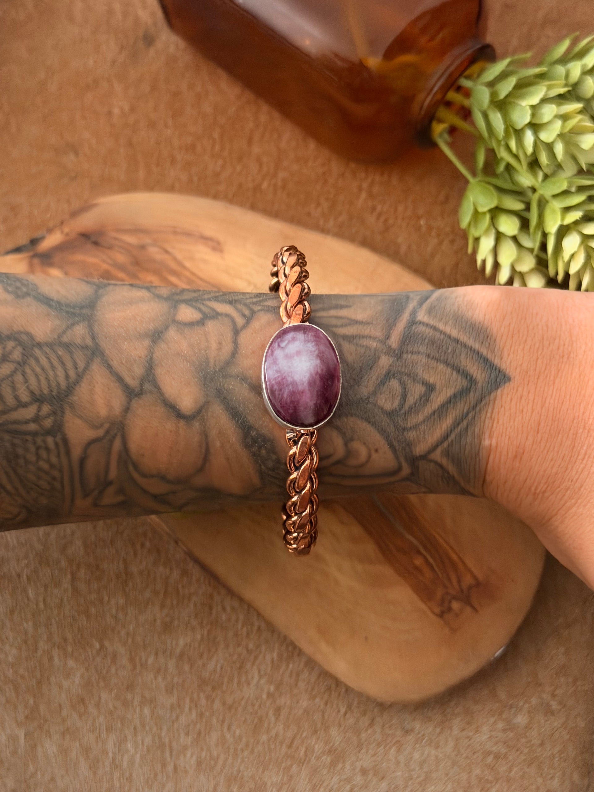 Navajo Made Purple Spiny Oyster & Copper Cuff Bracelet