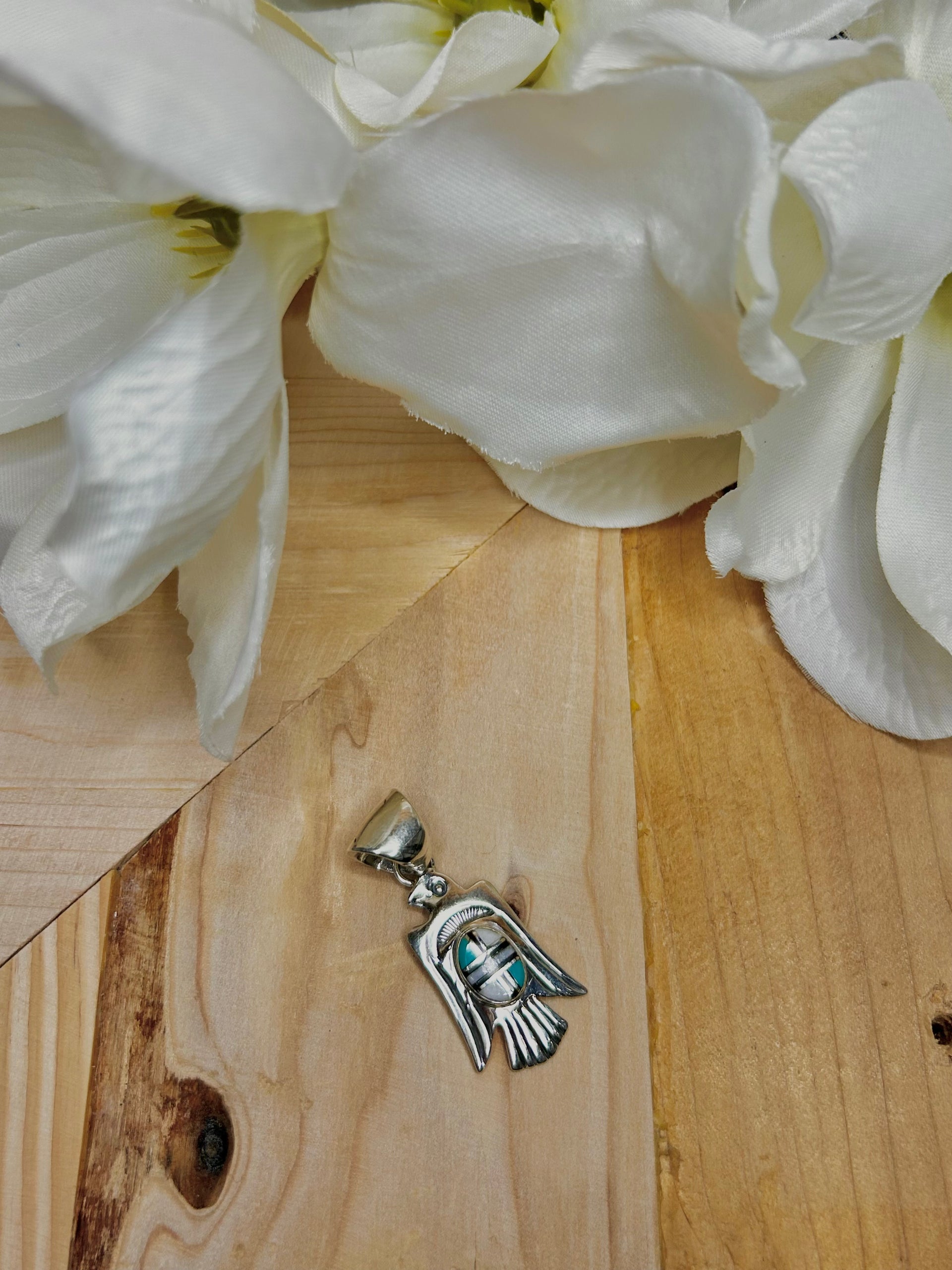 Navajo Made Multi Stone & Sterling Silver Pendant