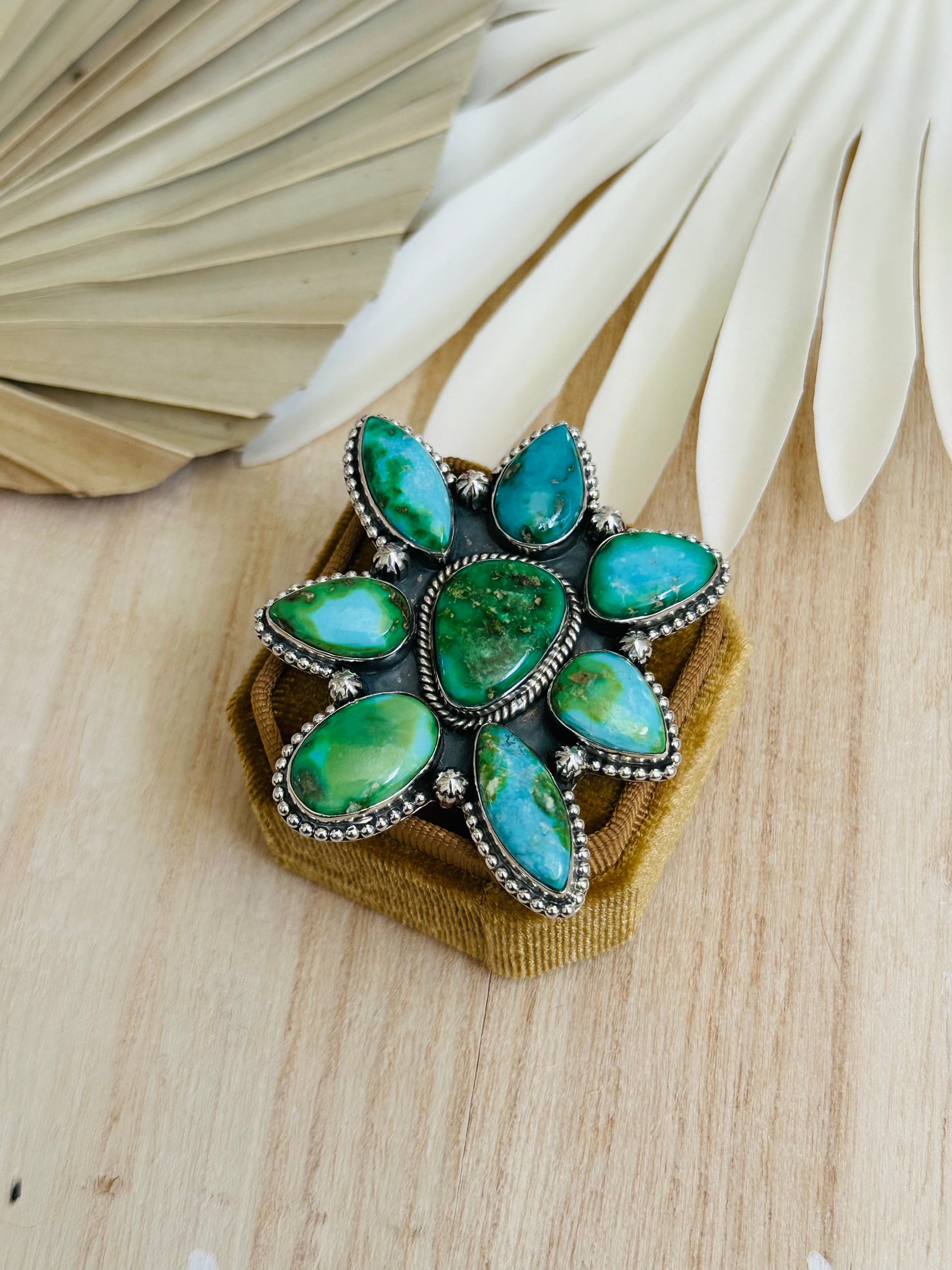 Southwest Handmade Sonoran Mountain Turquoise & Sterling Silver Adjustable Cluster Ring