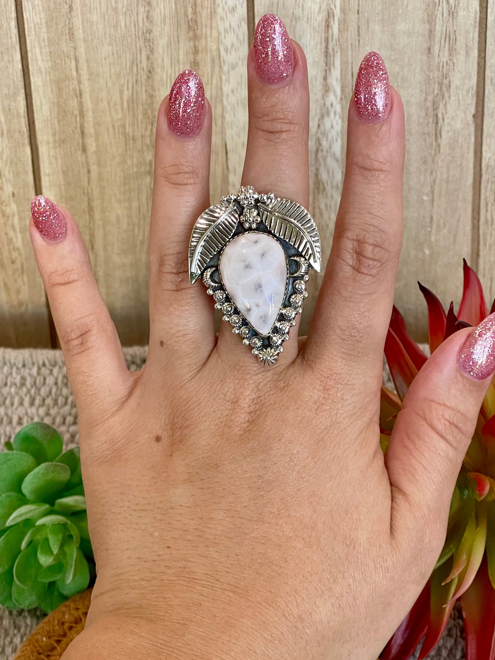 Southwest Handmade Pink Larimar & Sterling Silver Adjustable Ring