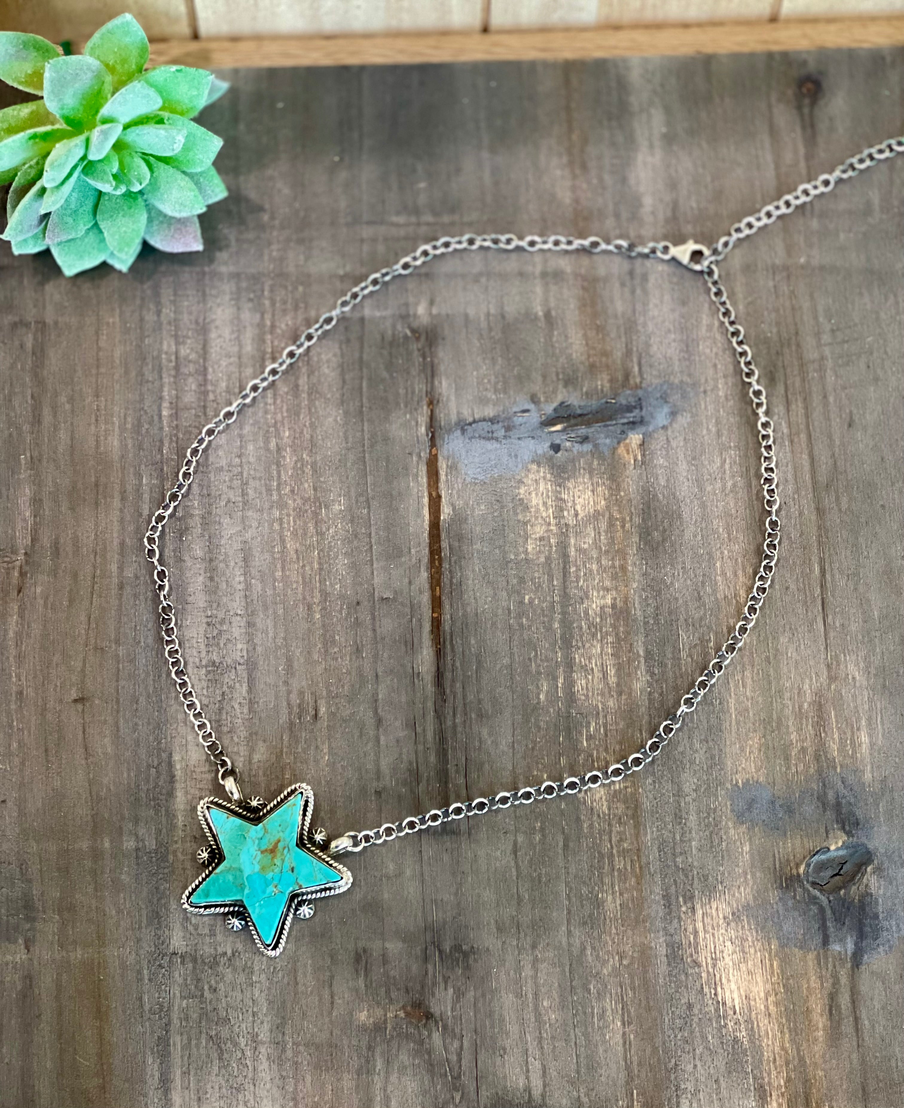 Southwest Handmade Kingman Turquoise & Sterling Silver Star Necklace