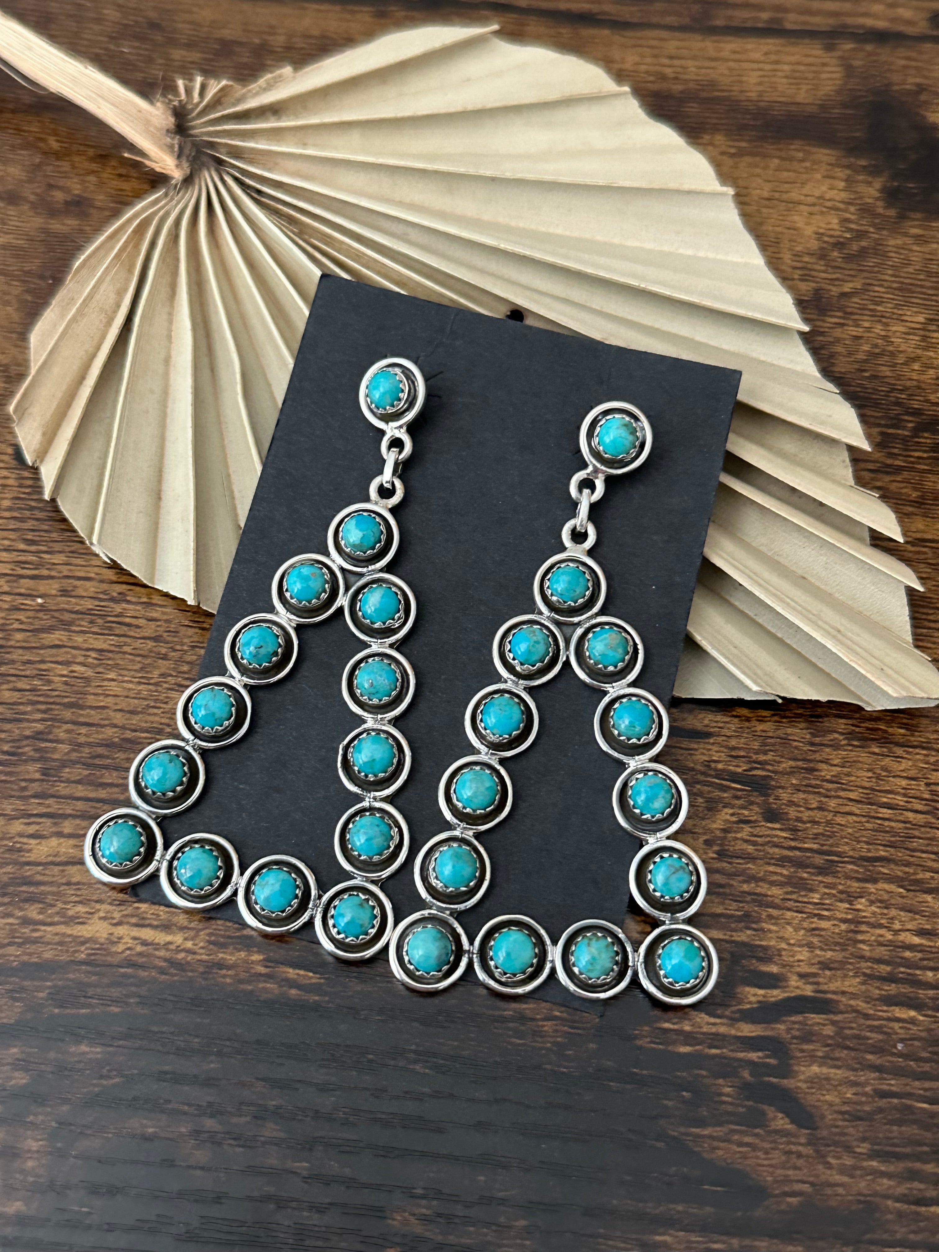 Southwest Handmade Kingman Turquoise & Sterling Silver Post Dangle Earrings