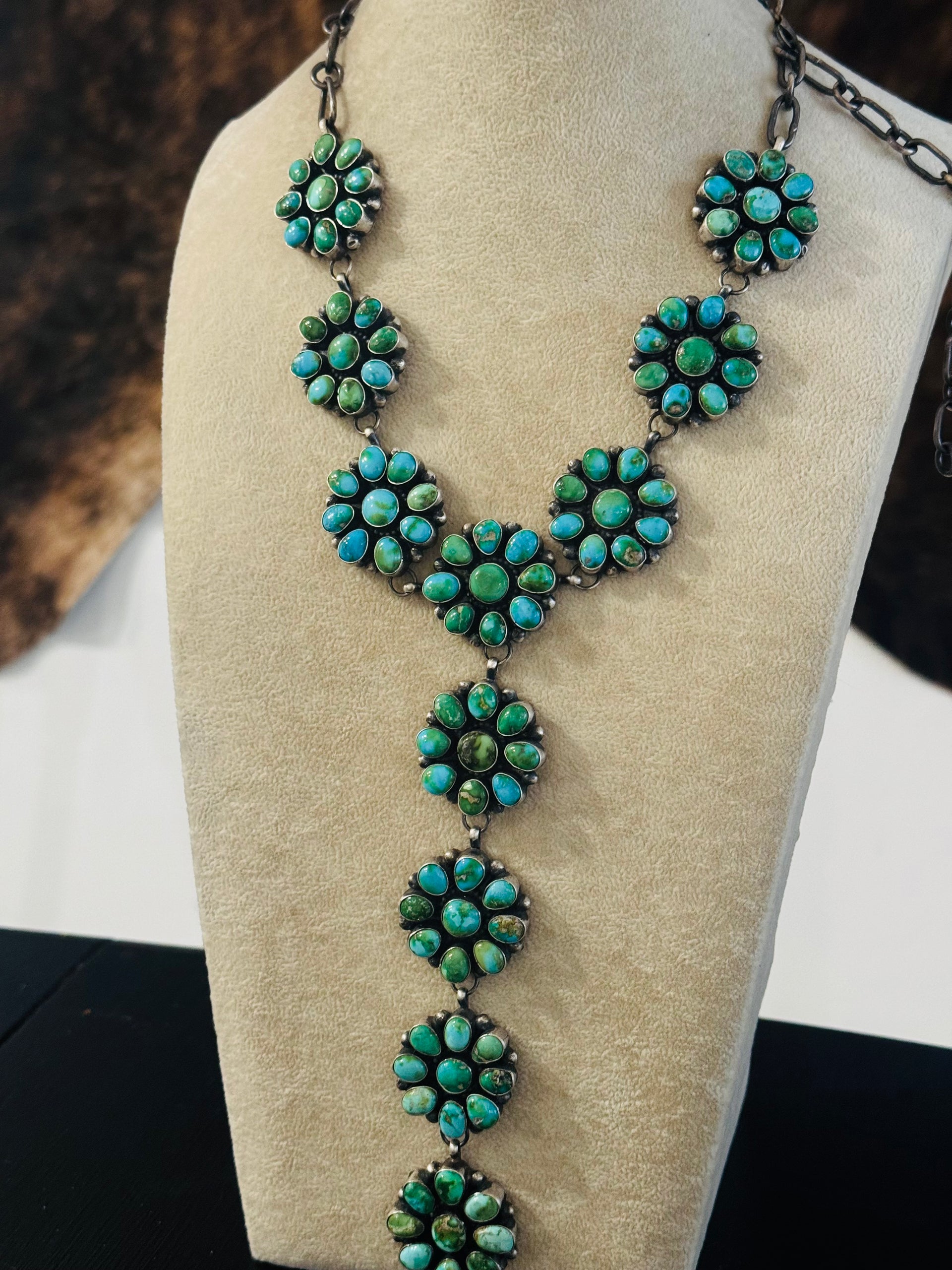 Lorenzo Juan Sonoran Mountain Turquoise & Sterling Silver Cluster Lariat Necklace Set