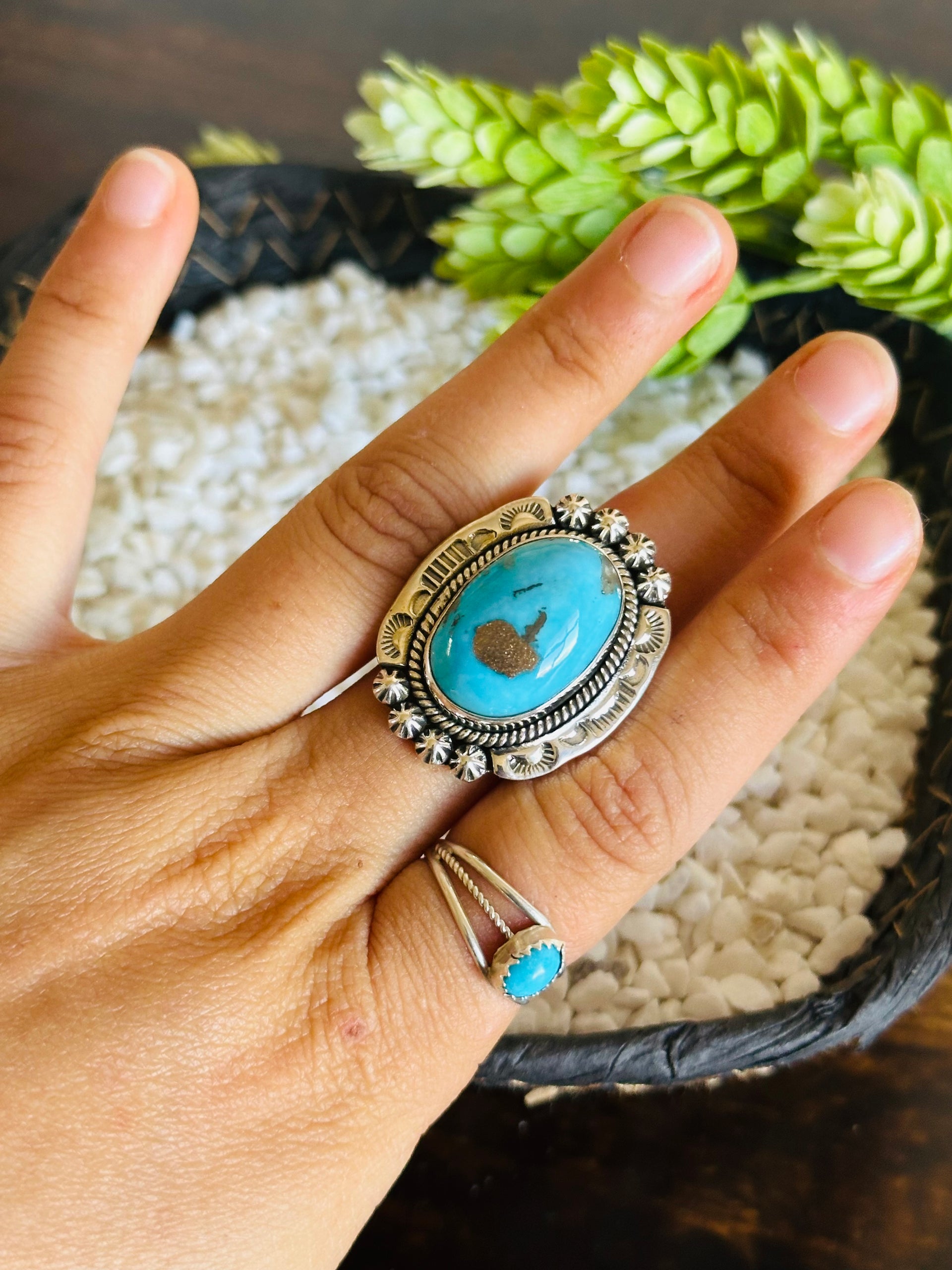 TTD Blue Ridge Turquoise & Sterling Silver Adjustable Ring