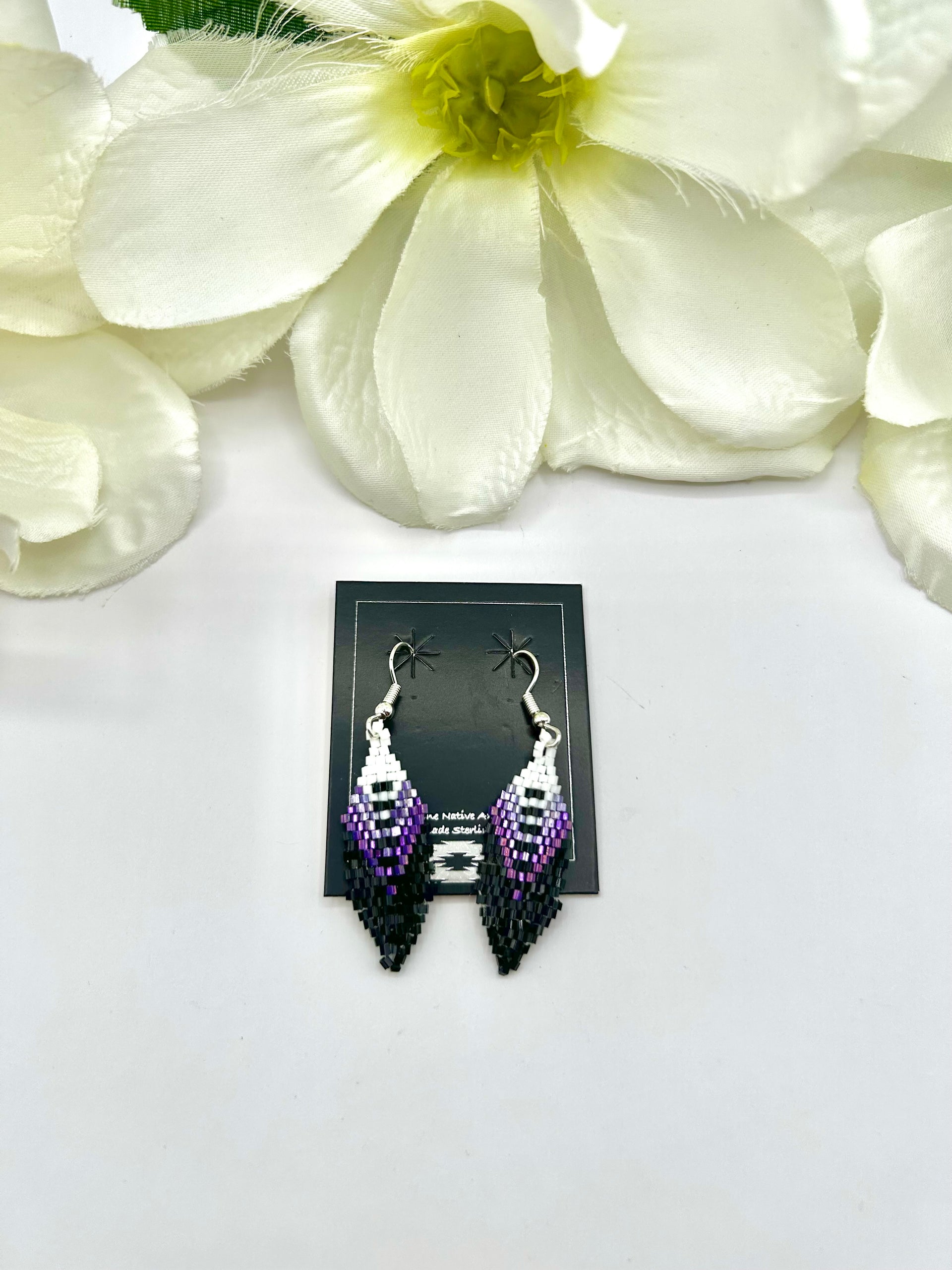 Navajo Made Beaded & Sterling Silver Hook Earrings