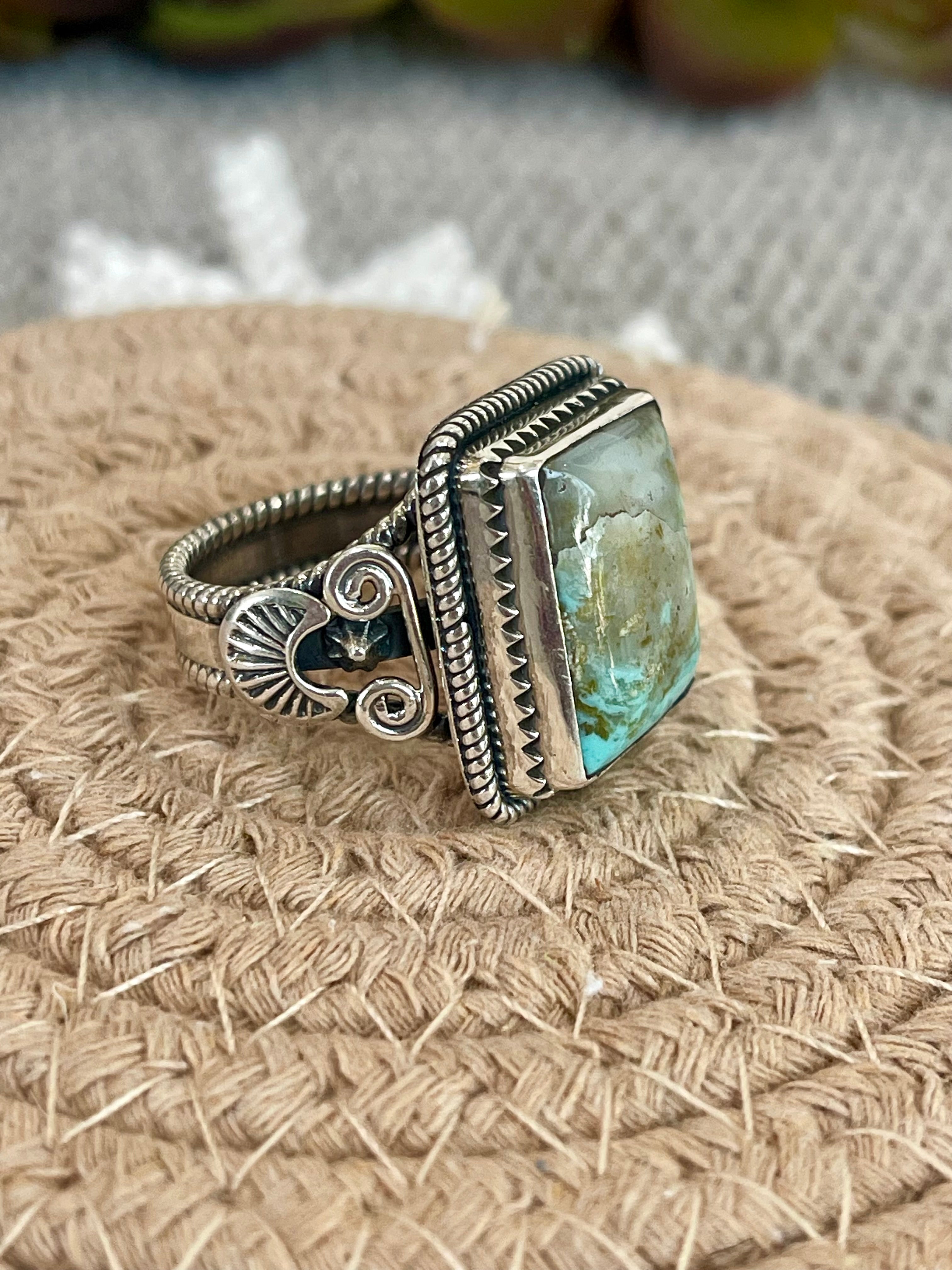 Southwest Handmade Kingman Turquoise & Sterling Silver Size 10.5 Square Ring