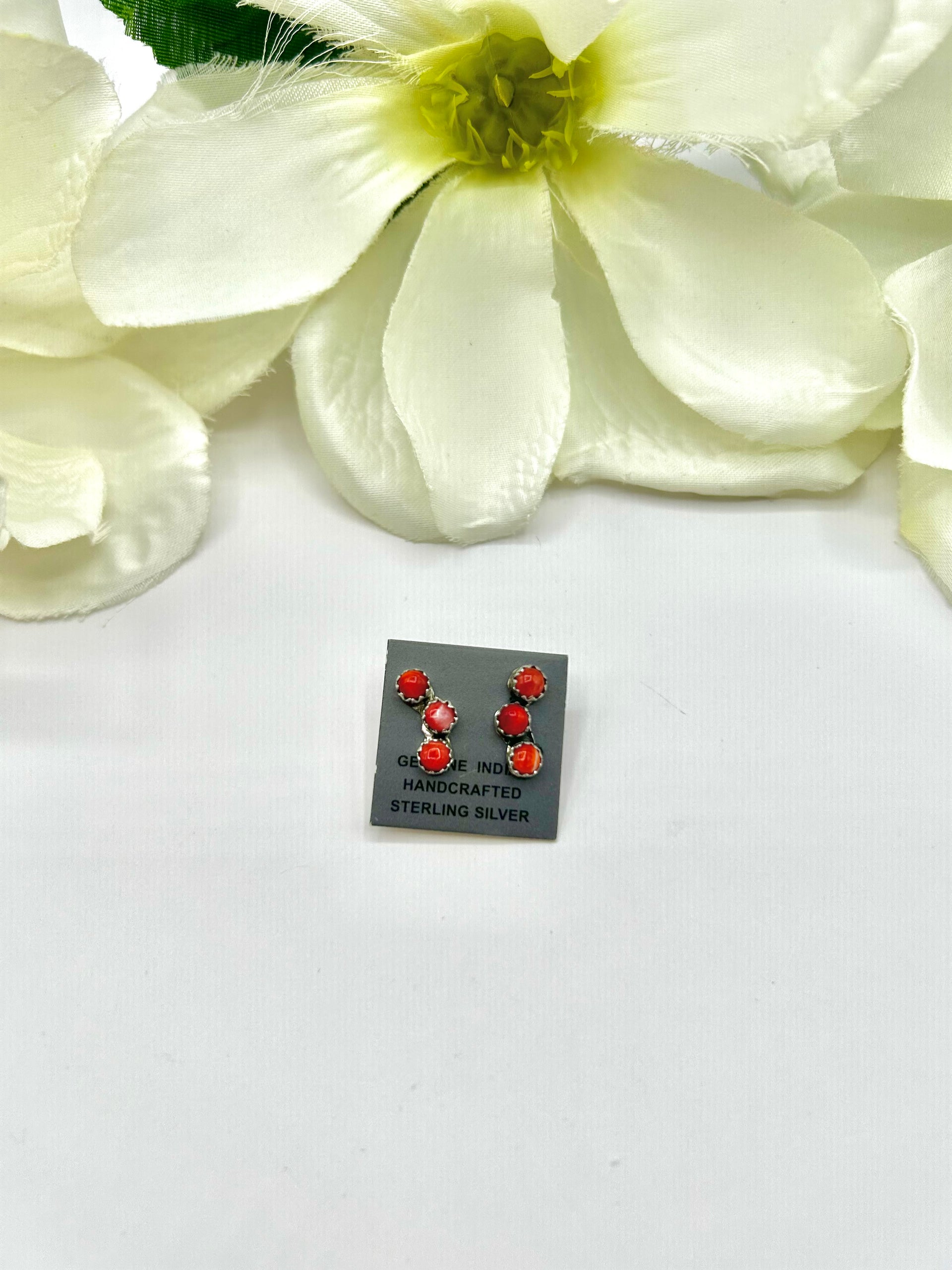 Navajo Made Spiny Oyster & Sterling Silver Post  Earrings