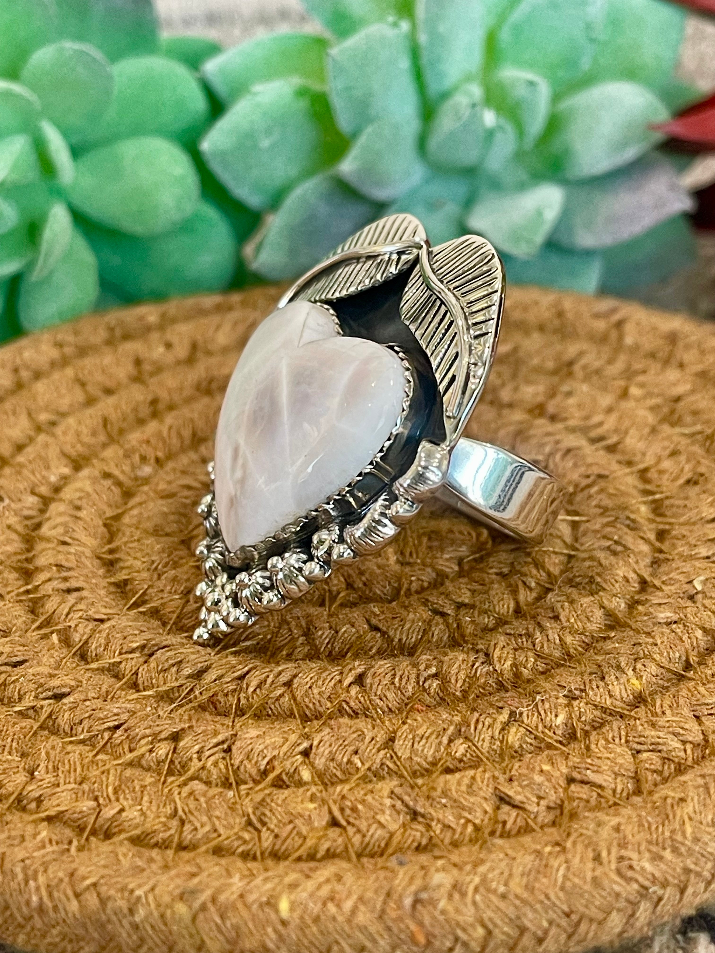 Southwest Handmade Pink Larimar & Sterling Silver Adjustable Ring