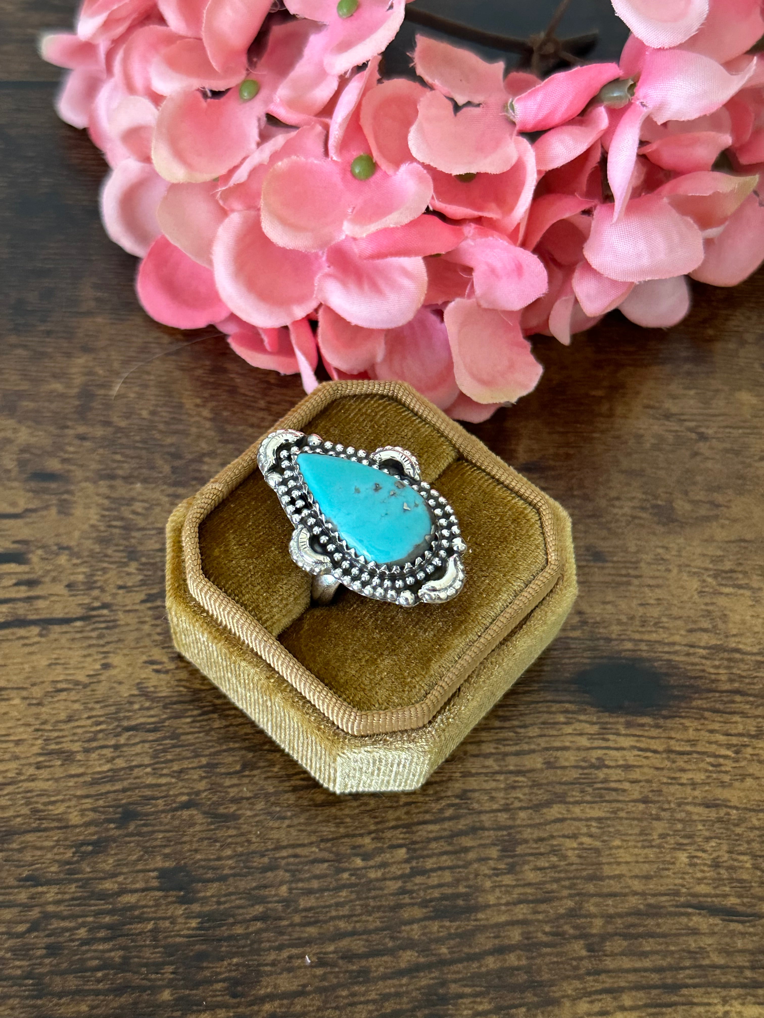 Southwest Handmade Kingman Turquoise & Sterling Silver Ring Size 7.5