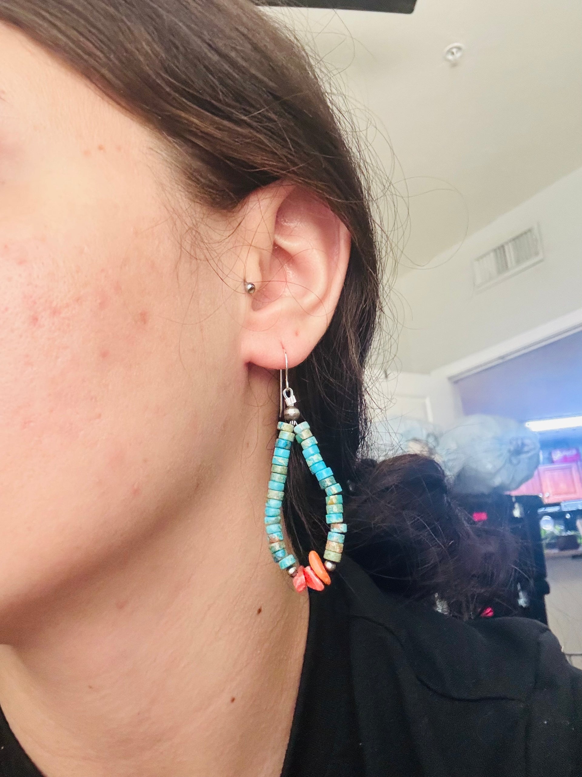 Navajo Strung Multi Stone & Sterling Silver Beaded Dangle Earrings