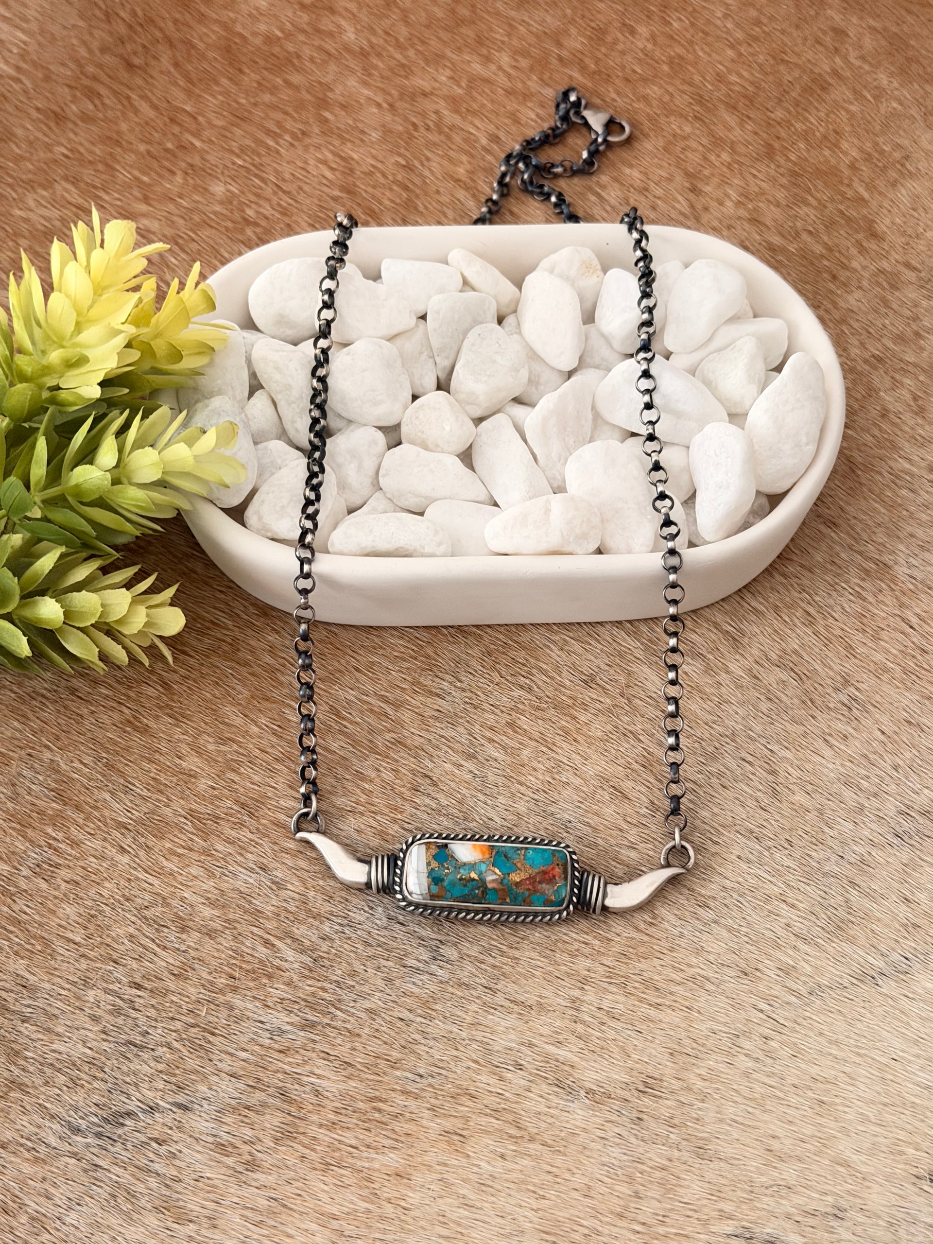 Emer Thompson Mohave Turquoise & Sterling Silver Bull Horn Bar Necklace