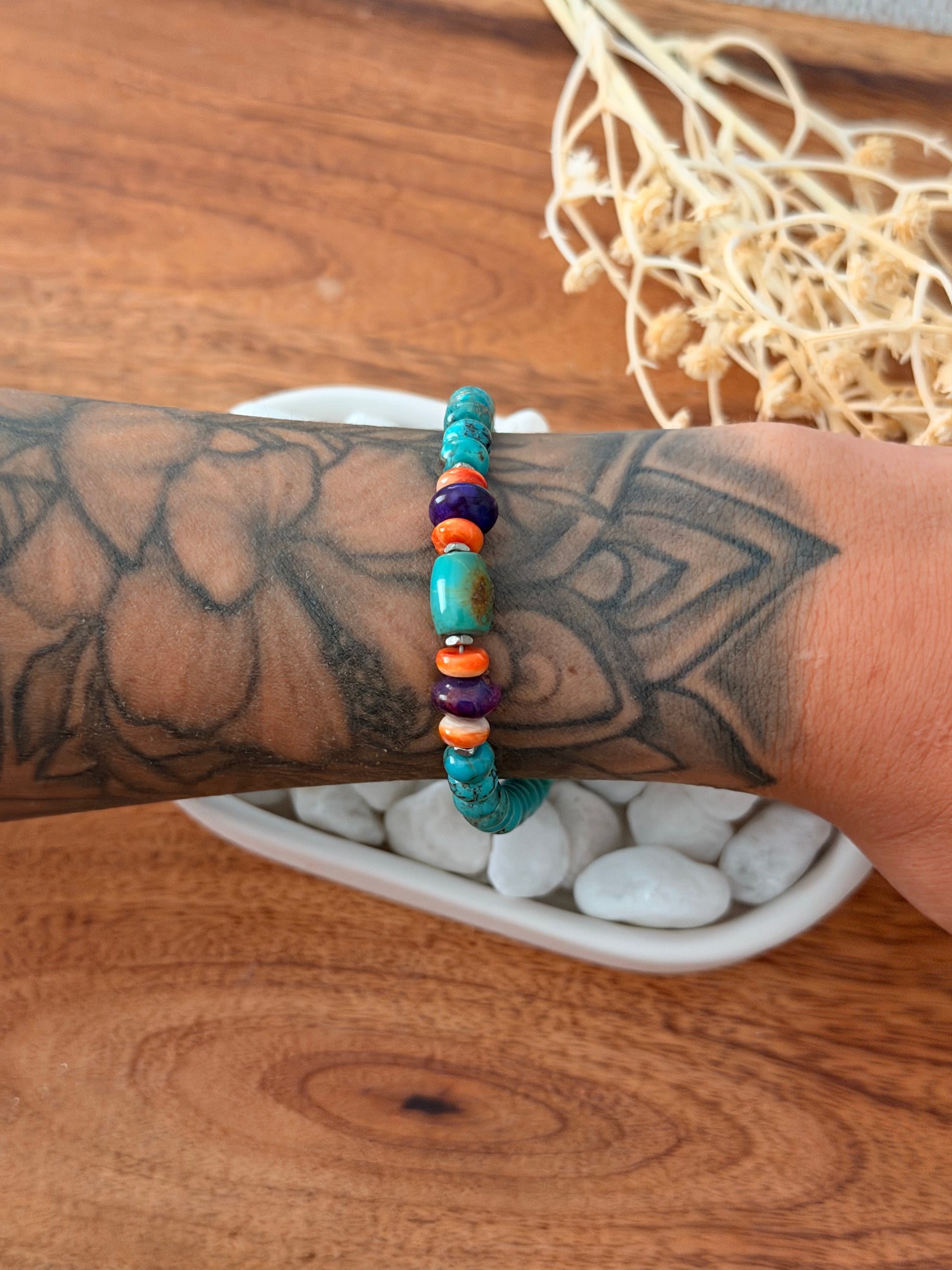 Mary Salazar Multi Stone & Sterling Silver Beaded Bracelet