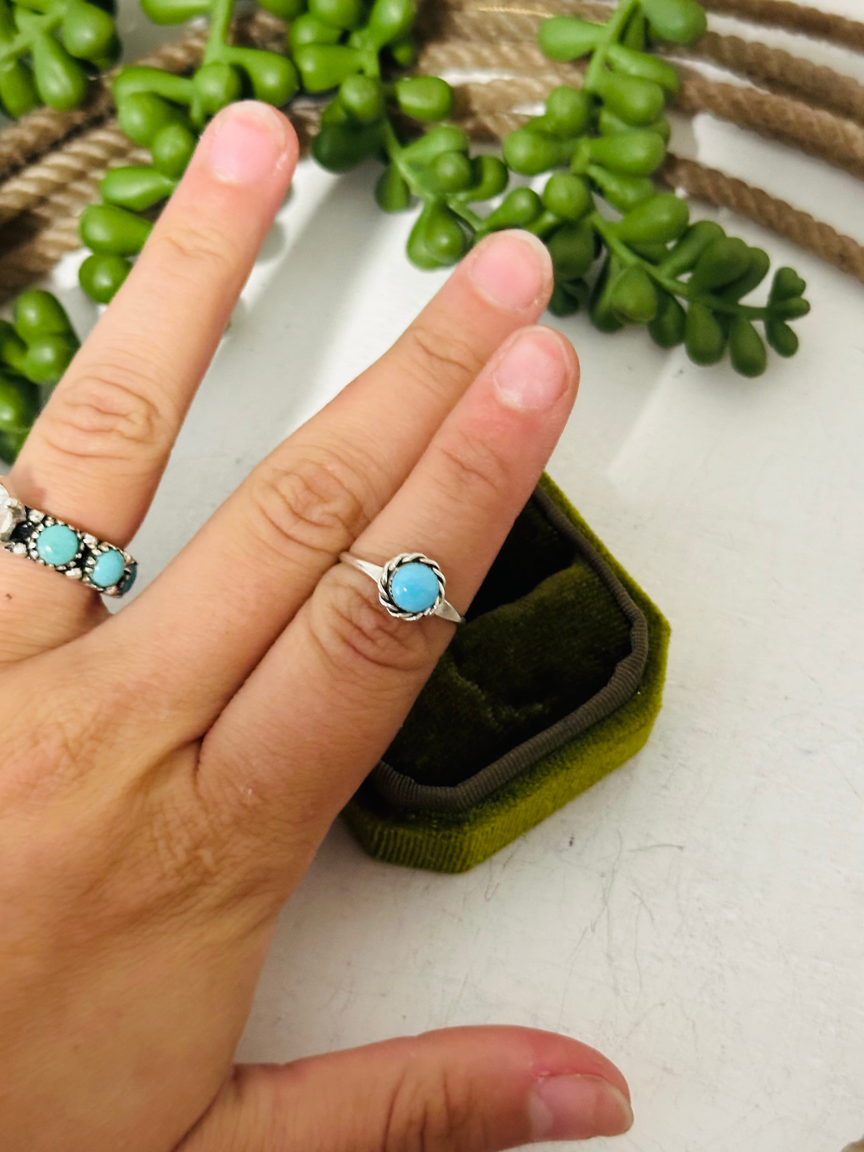 Navajo Made Kingman Turquoise & Sterling Silver Ring