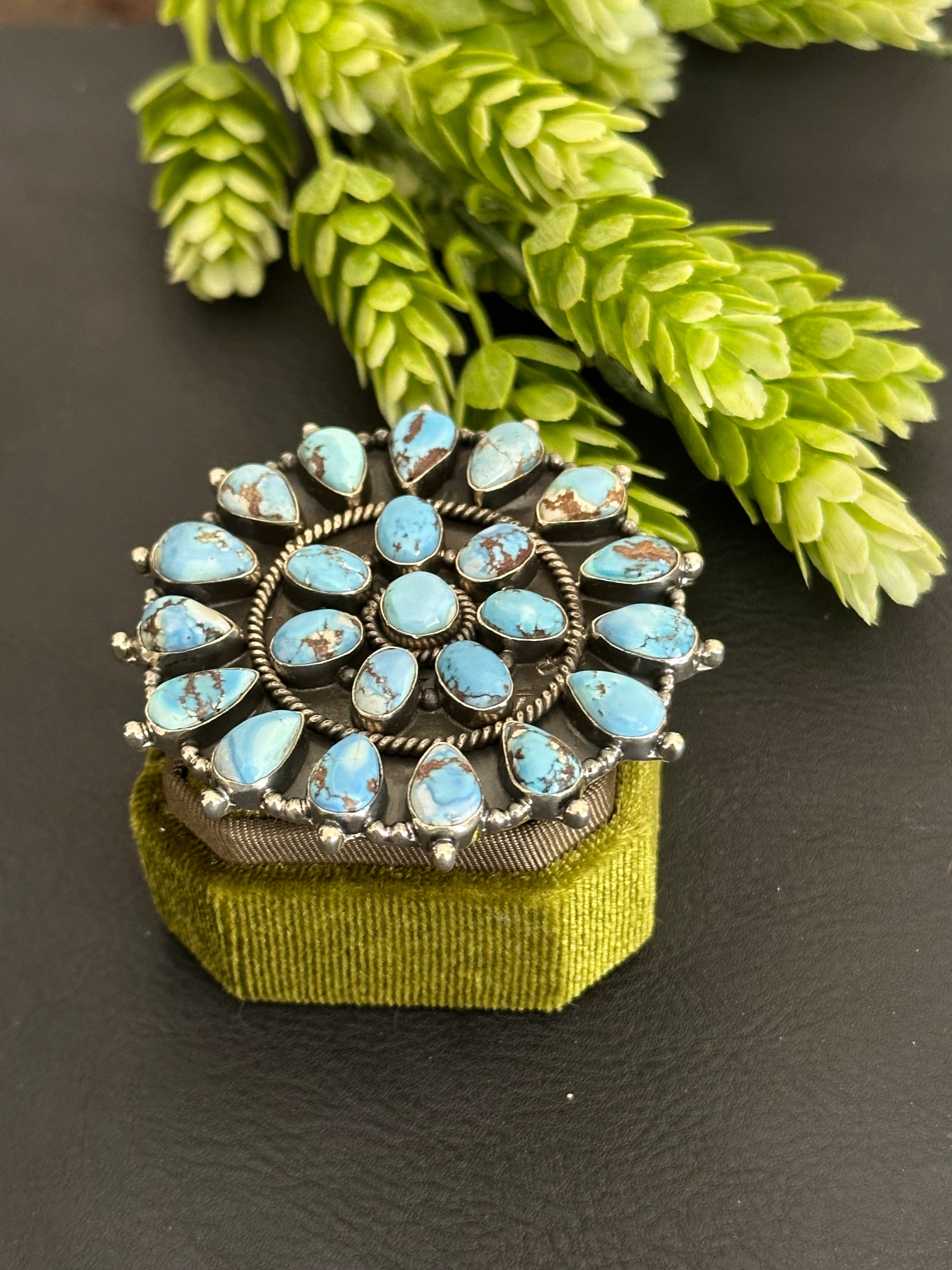 Southwest Handmade Golden Hills Turquoise & Sterling Silver Adjustable Cluster Ring