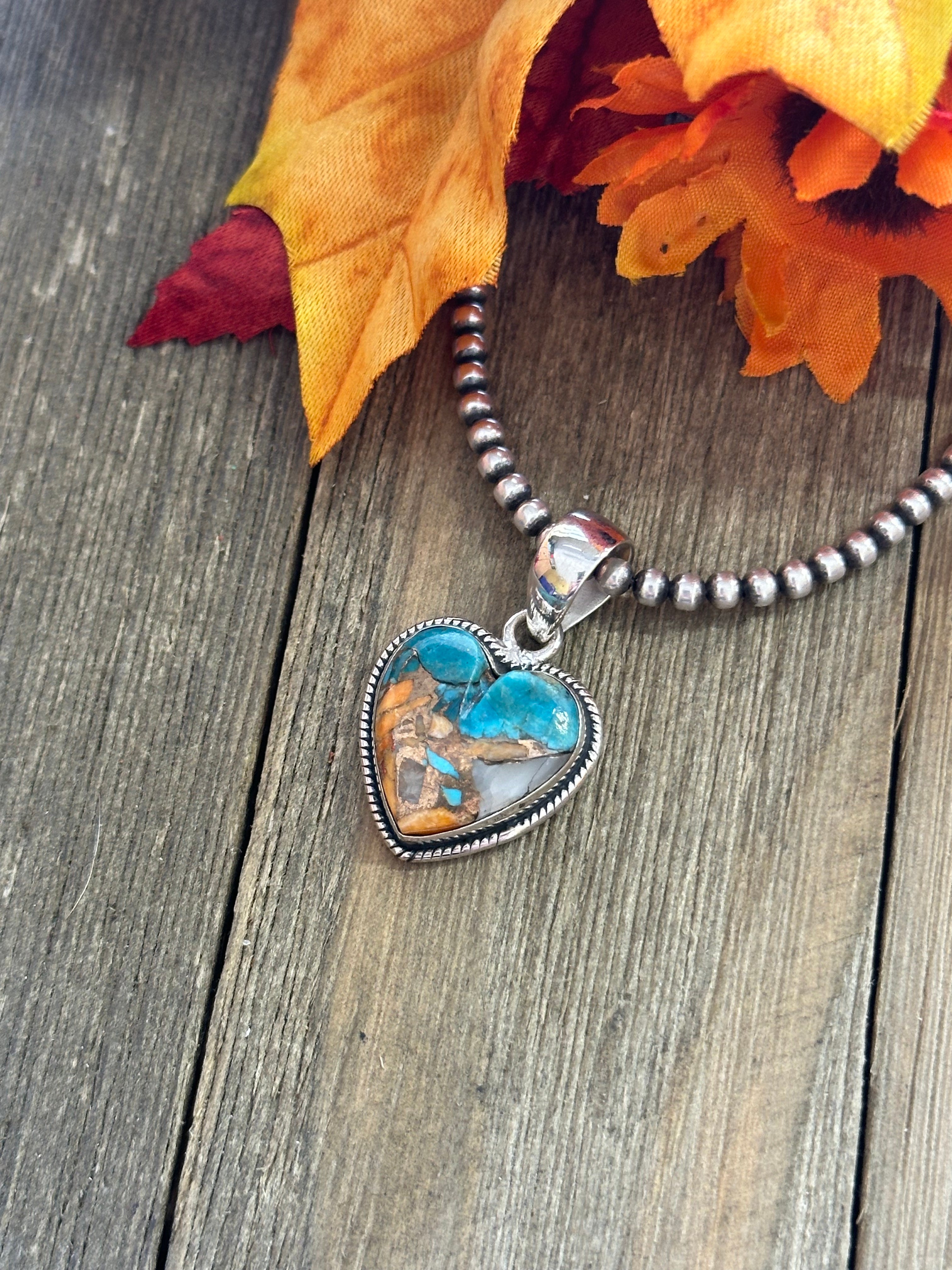 Southwest Handmade Mohave Turquoise & Sterling Silver Heart Pendant