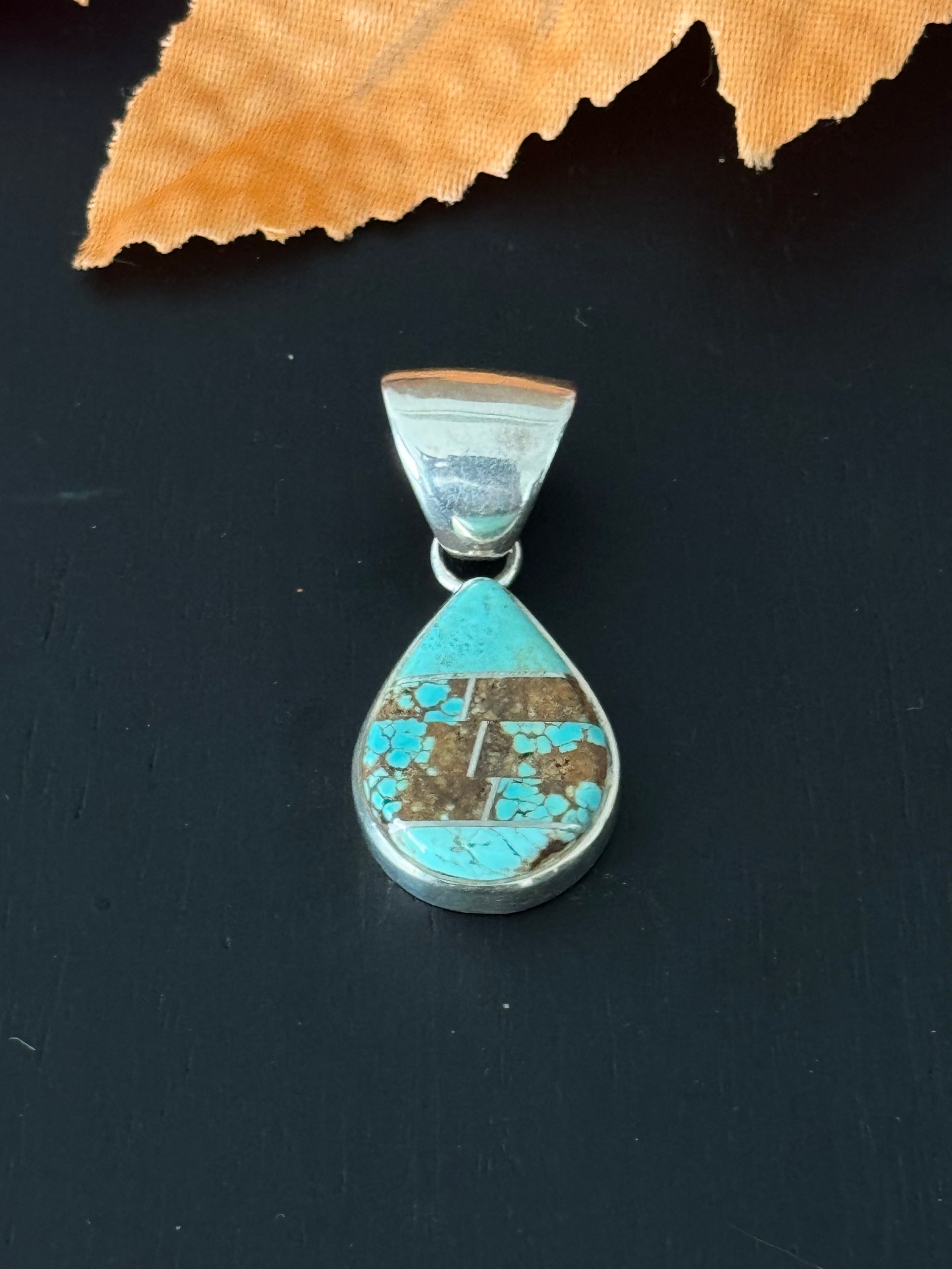 Navajo Made #8 Turquoise & Sterling Silver Inlay Pendant