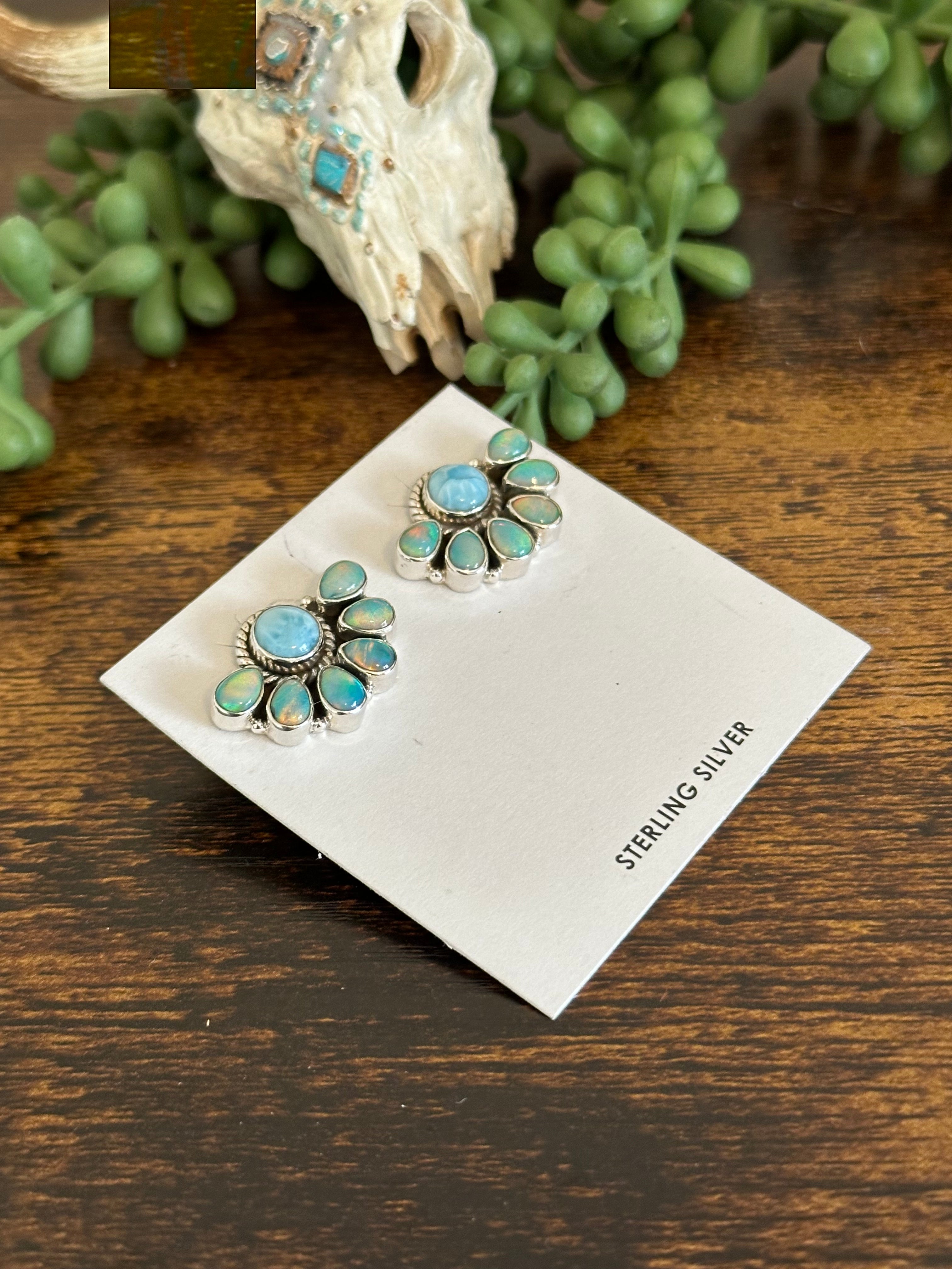 Southwest Handmade Multi Stone & Sterling Silver Post Earrings